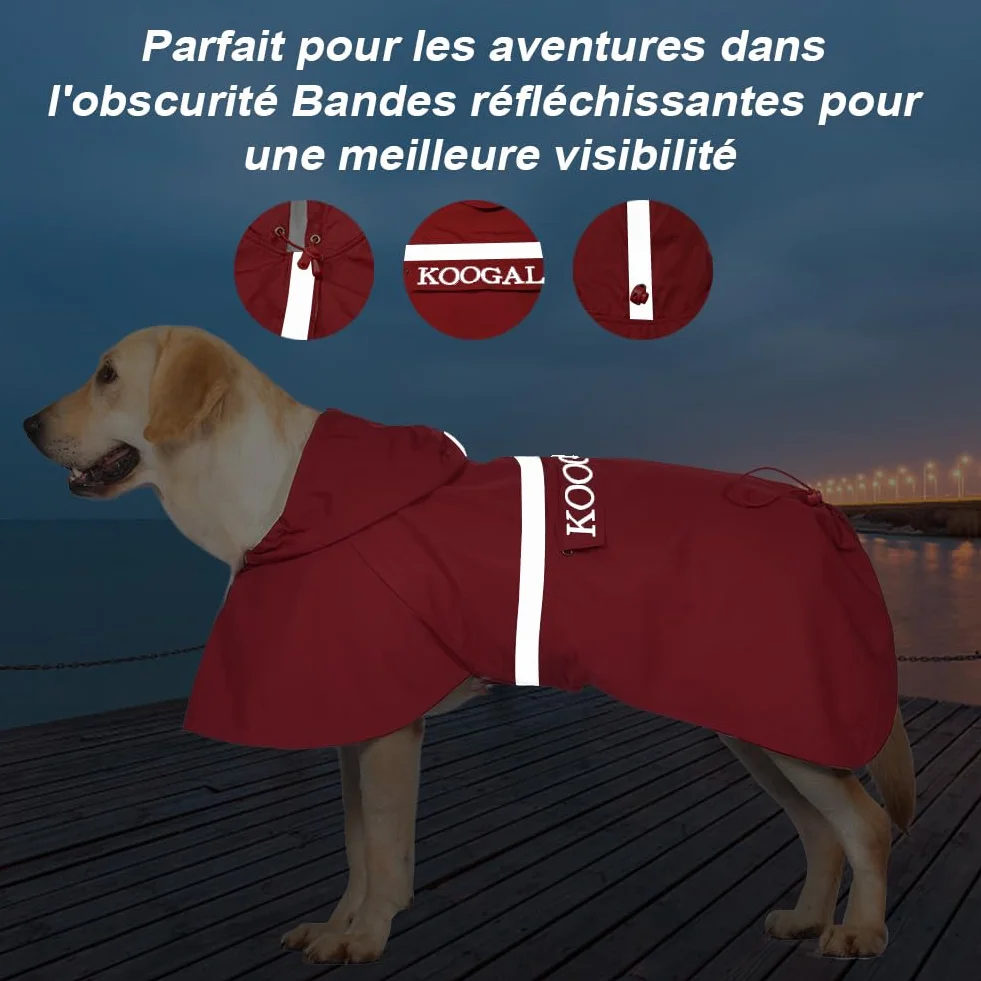 Imperméable Chien avec Capuchon Imperméable Manteau Chien Ultraléger Aéré Bandes Réfléchissantes Taille 4XL Rouge