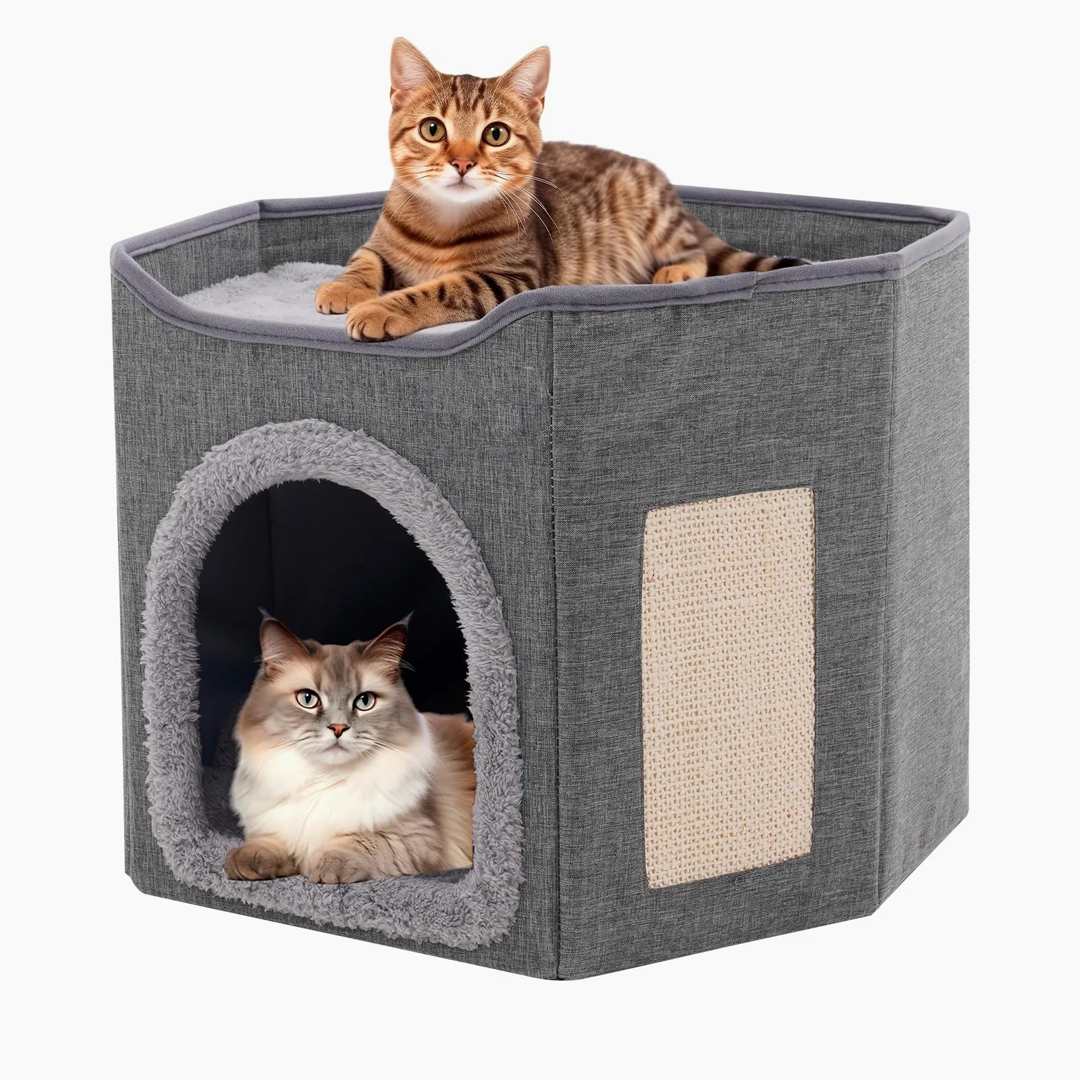 Maison pliable d'intérieur pour grands chats, grande niche pour chat avec griffoir, 2 couches, niche pour animaux de compagnie de petite et moyenne taille, grise