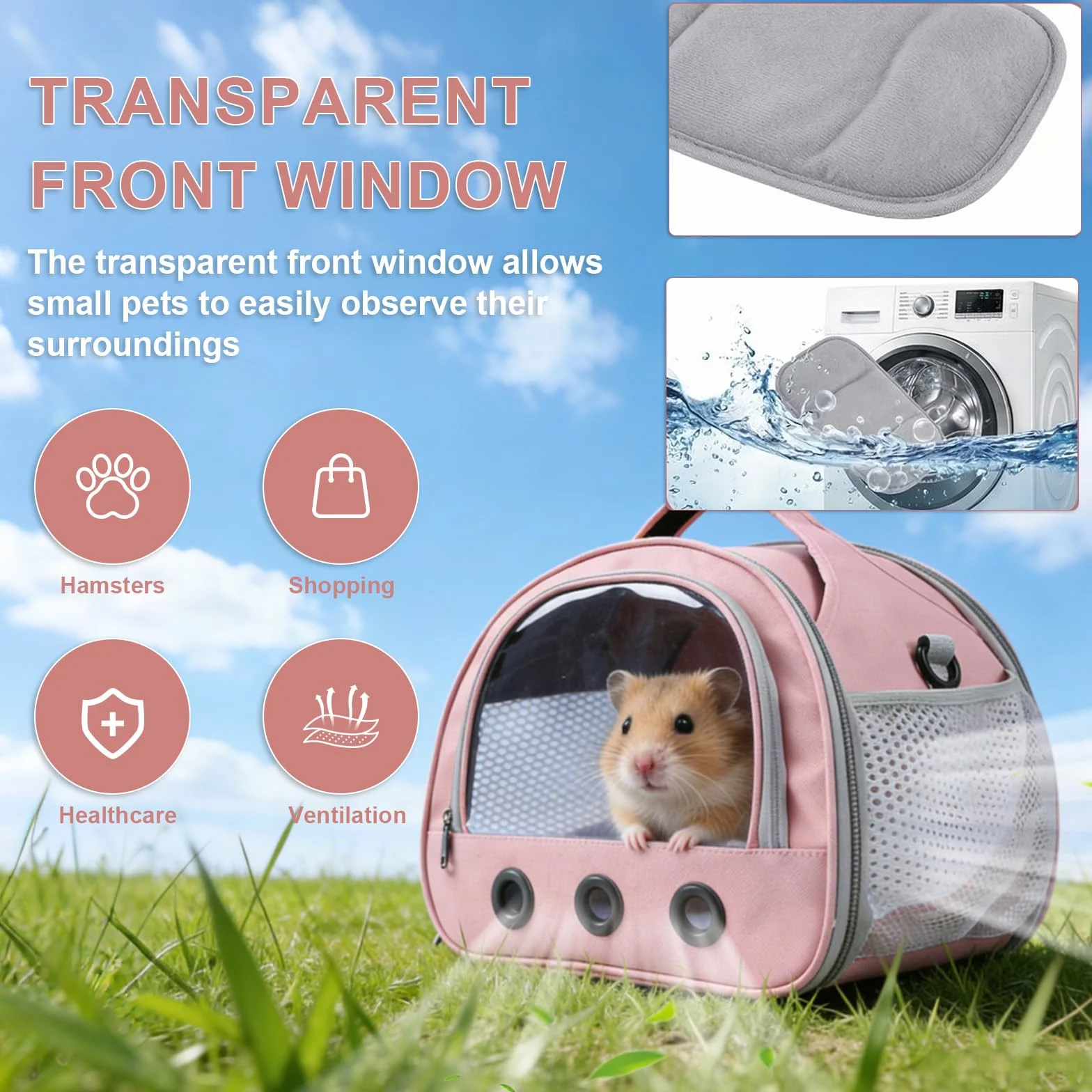 Sac de Transport pour Animal Pliable avec Fenêtre PVC, Grille Aérée, 30x25x25cm