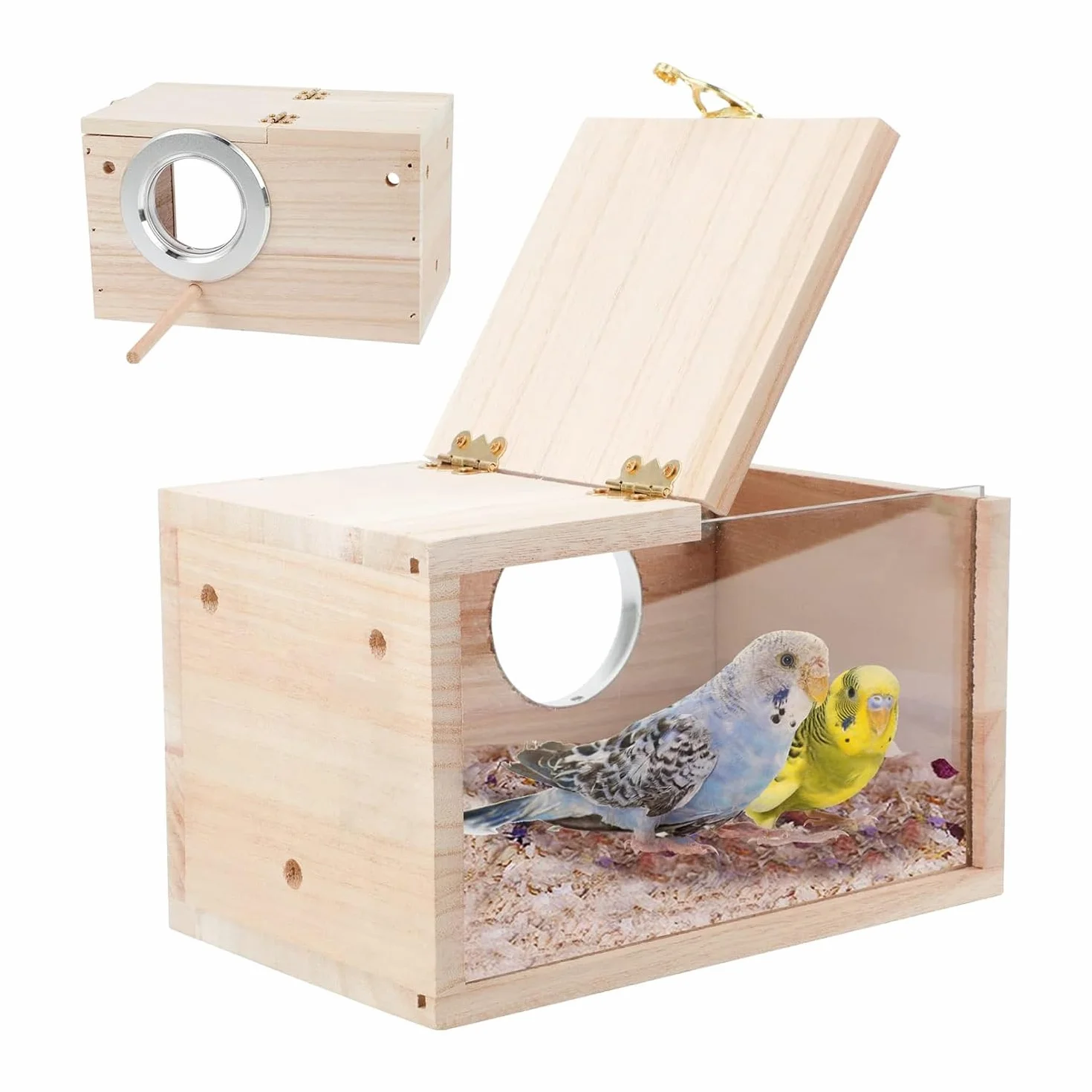Loufy Nichoir en bois transparent pour perroquet, perruche, calopsitte, inséparable, 1 pièce