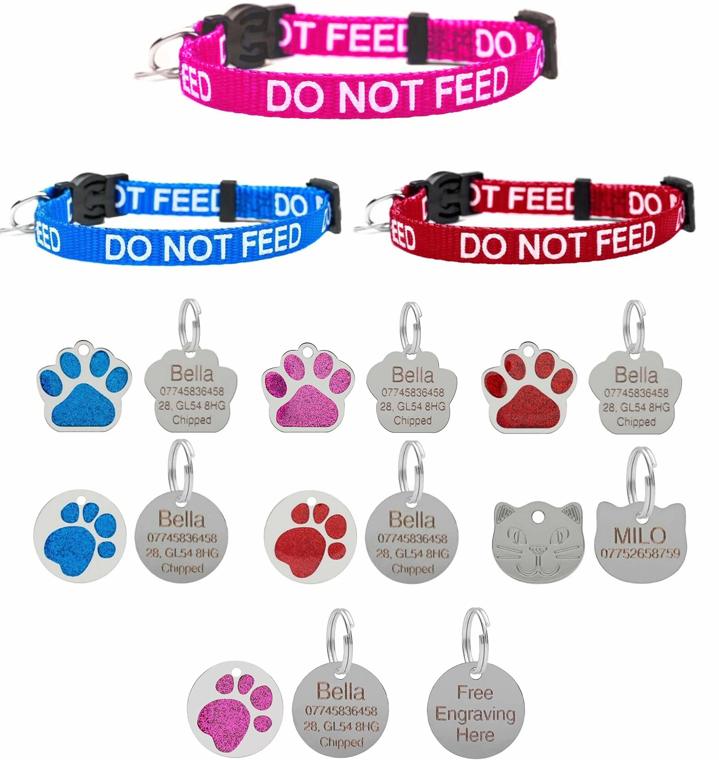 Collier pour chat LARRYROO ne se nourrit pas en rouge ou bleu, libération de sécurité et étiquette d'identification gravée en option (rouge, étiquette argentée de 25 mm)