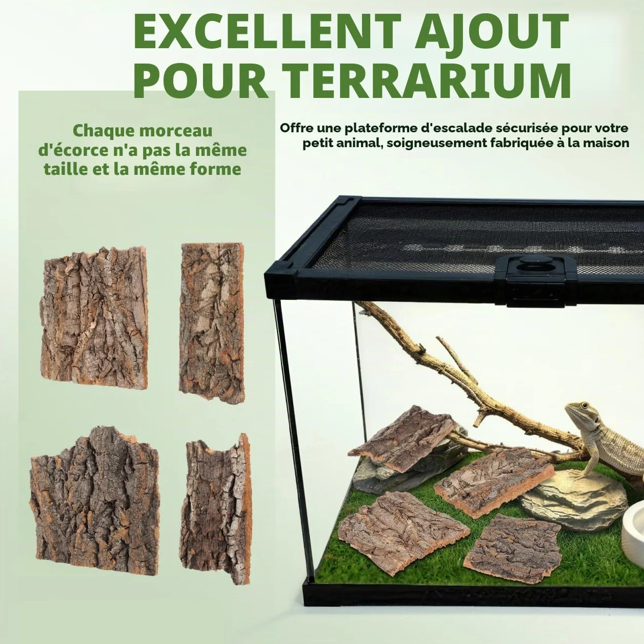DOITOOL Lot de 4 Toiles de Fond en écorce de liège Naturel pour Reptiles Terrarium