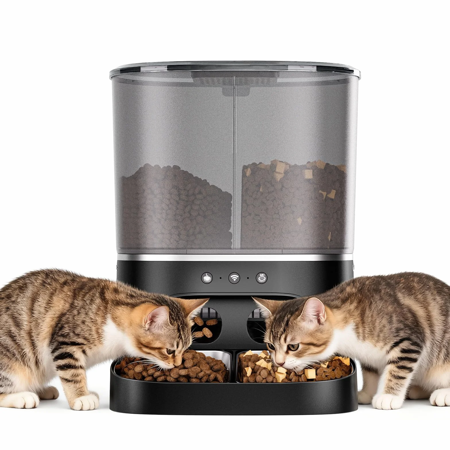 Distributeur Croquettes Chat Automatique WiFi 2.4G 8L Acier Inoxydable 2 Bols