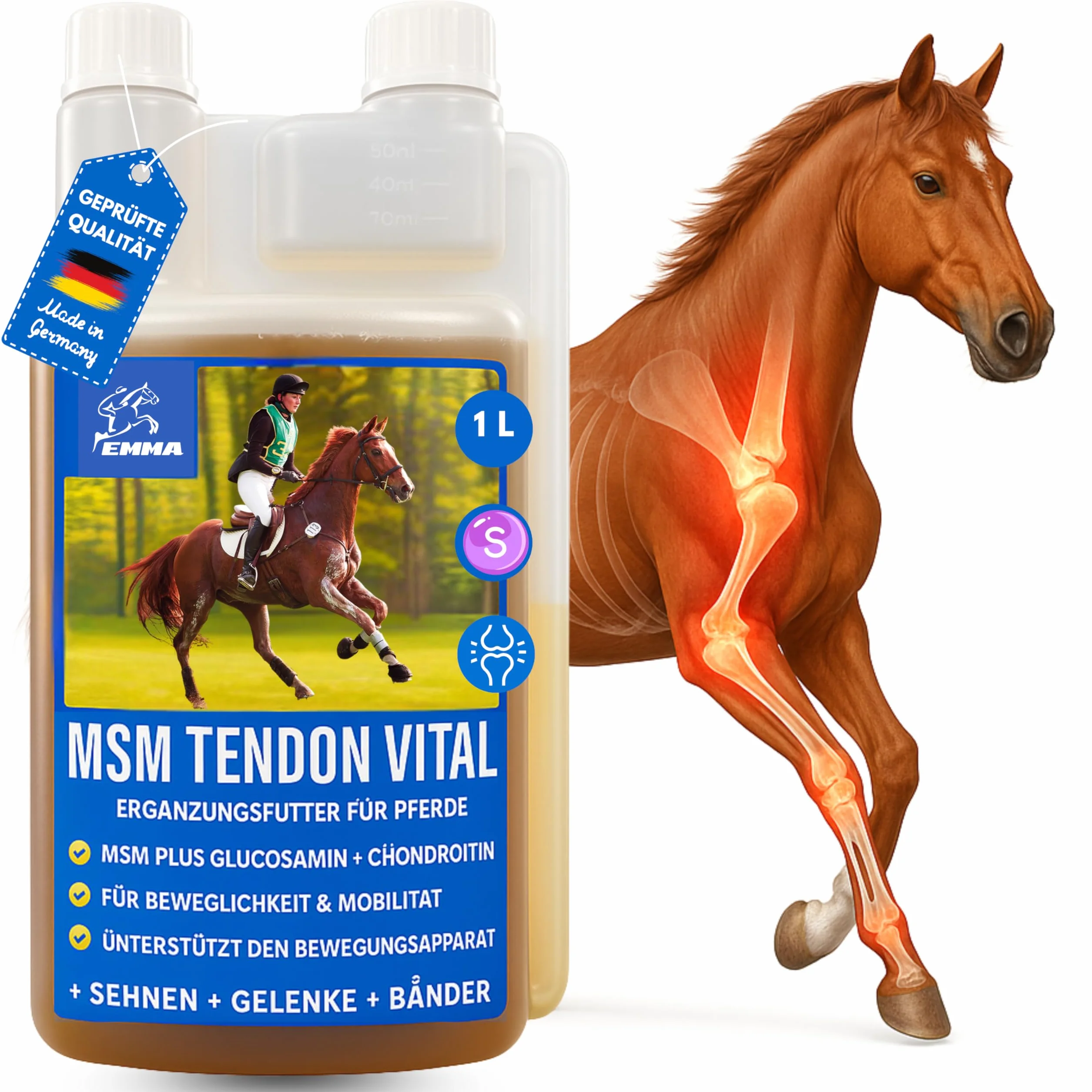 Cheval 1L Liquid Glucosamine & Chondroïtine Haute Dose avec MSM Complexe articulaire