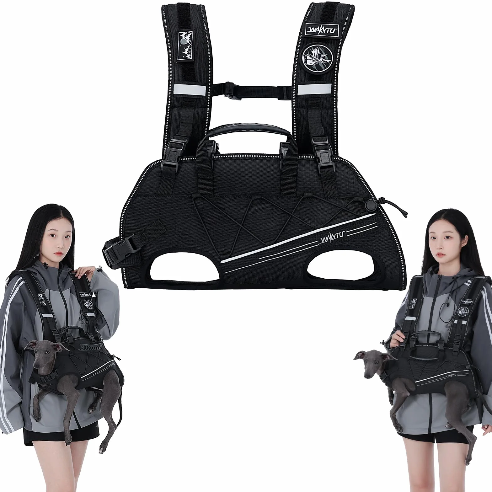 Wakytu Sac à dos pour chien sangle transport bretelles réglables rembourrées respirantes pour chiens handicapés taille M 4-8 kg