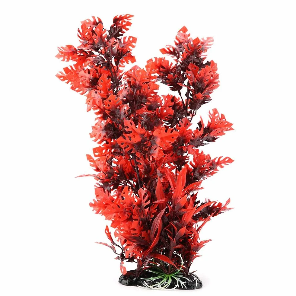 Plantes Aquatiques Artificielles en Plastique pour Aquarium Décorations avec Base Élargie Rouge
