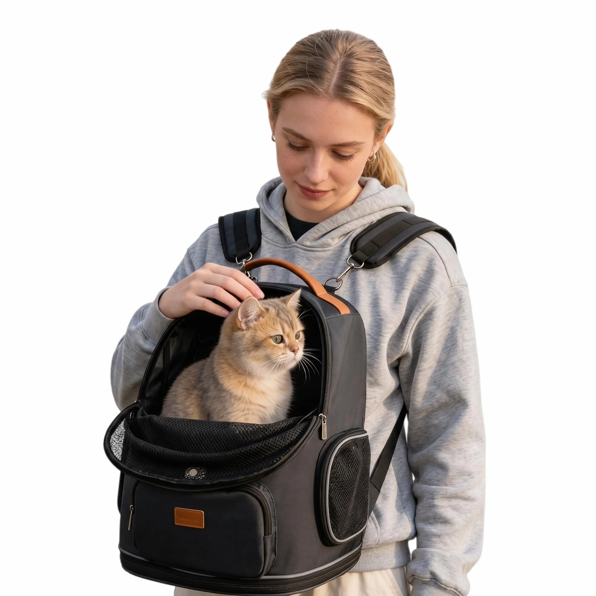 Morpilot Sac Transport 102% Extensible pour Chien avec Peluche Amovible Et Laisse De Sécurité Intérieure Sac à Dos Pliable pour Chat pour Train/Voiture/Voyage