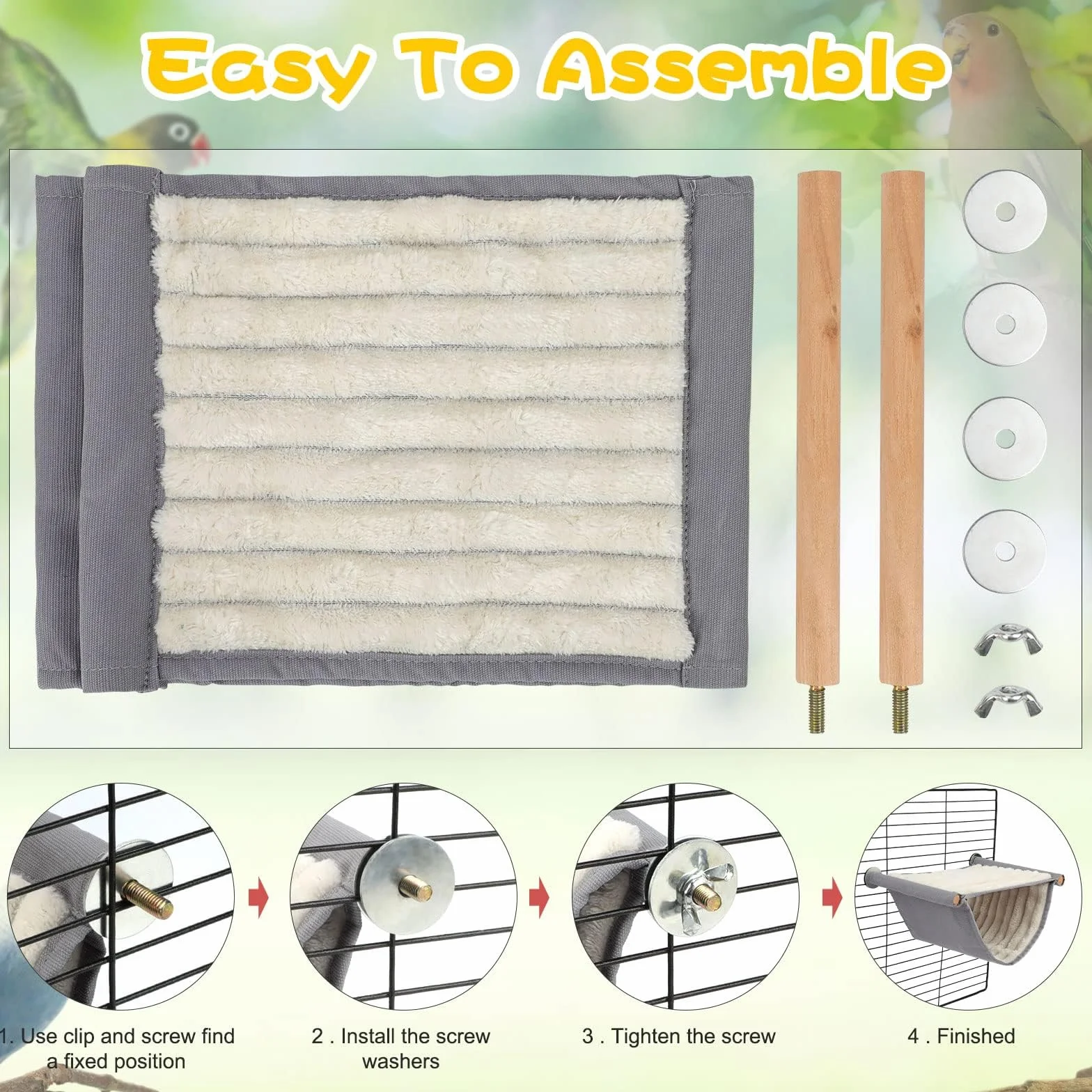 Hamac à Oiseaux lit Superposé Nid Cage Suspendu Peluche Douce Accessoires Perruche Calopsittes Pinsons Gris