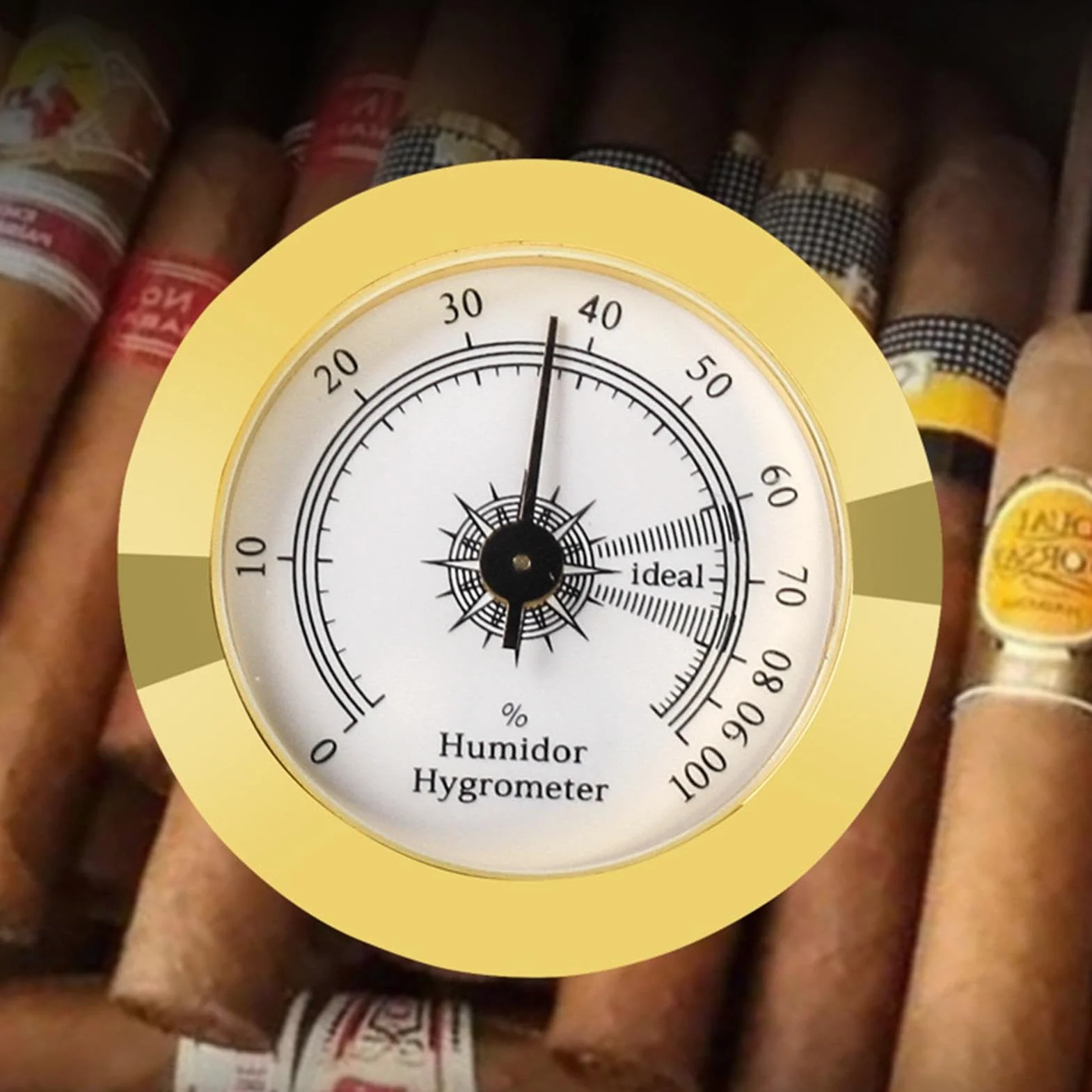 Humidor Hygromètre rond,Hygromètre rond doré pour cave à cigares | Cigares testeur d'humidité combinaison mécanique de haute précision pour caves à cigares guitare violon boîte à cigares