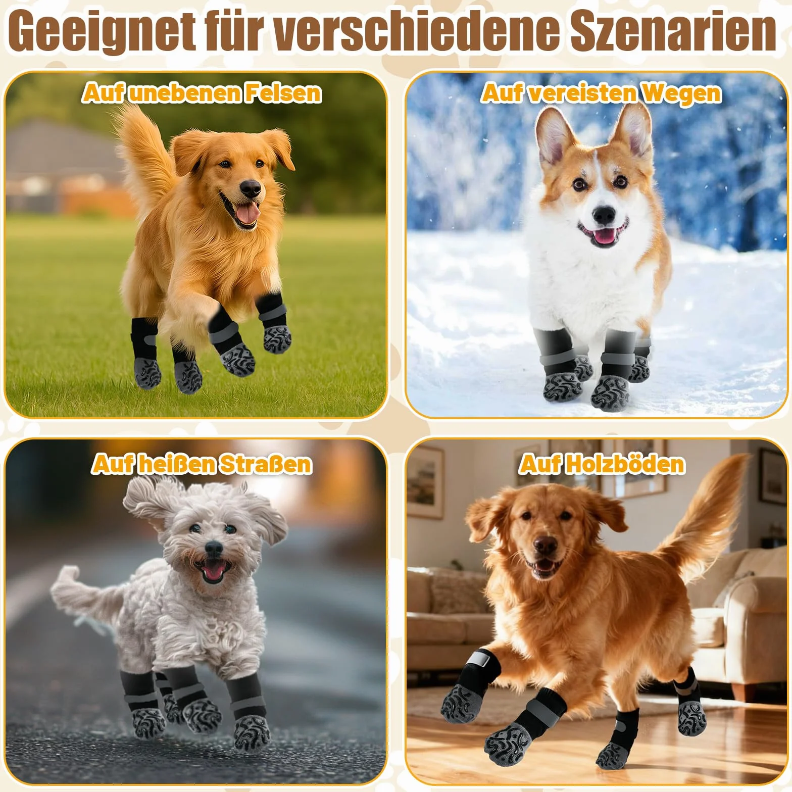Chaussettes Antidérapantes pour Chiens 2 Paires Pattes Animal Sol Intérieur Petits Moyens Grands