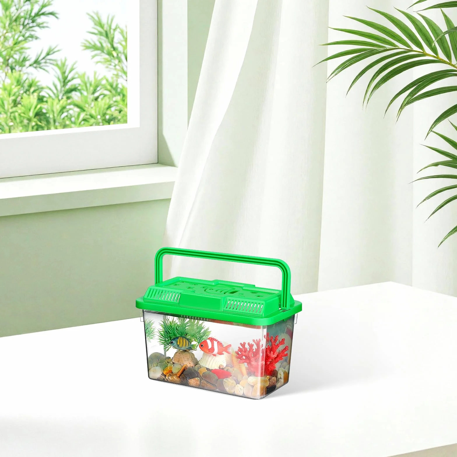 Transporteur Portable pour Tortues et Poissons avec Poignée, Aquarium en ABS Transparent