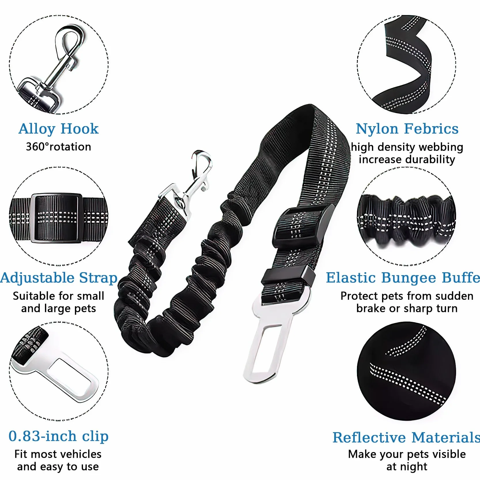 2pcs Ceinture de Sécurité pour Chien,Harnais Universel avec Mousqueton,Absorption des Chocs,Réglable,Noir,pour Tous Les Chiens et Chats