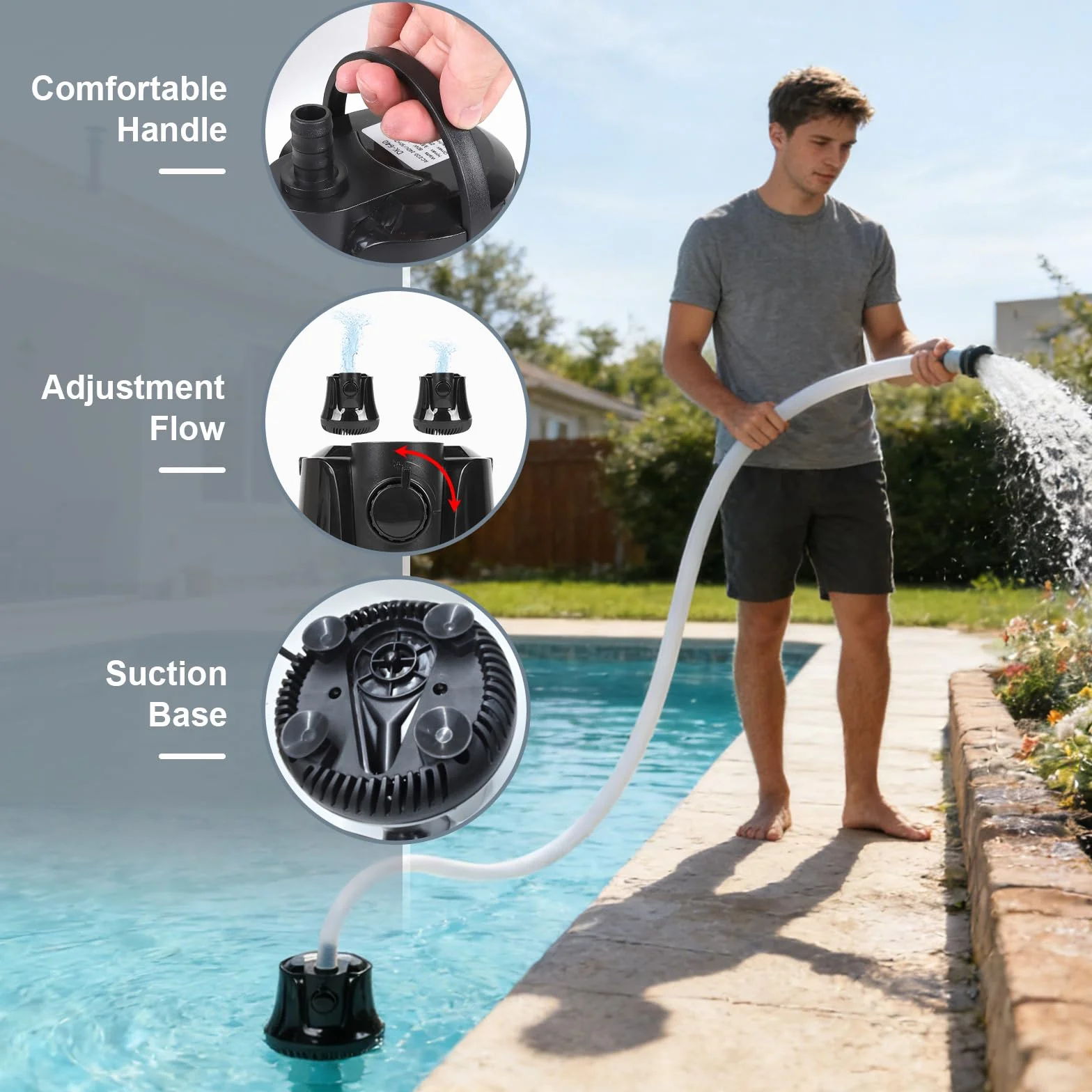 EFUTURETIME Pompe à Eau Submersible 40W 1500 L/H Silencieux avec Interrupteur Réglable 4 Buses 1,6M Tuyau pour Bassin