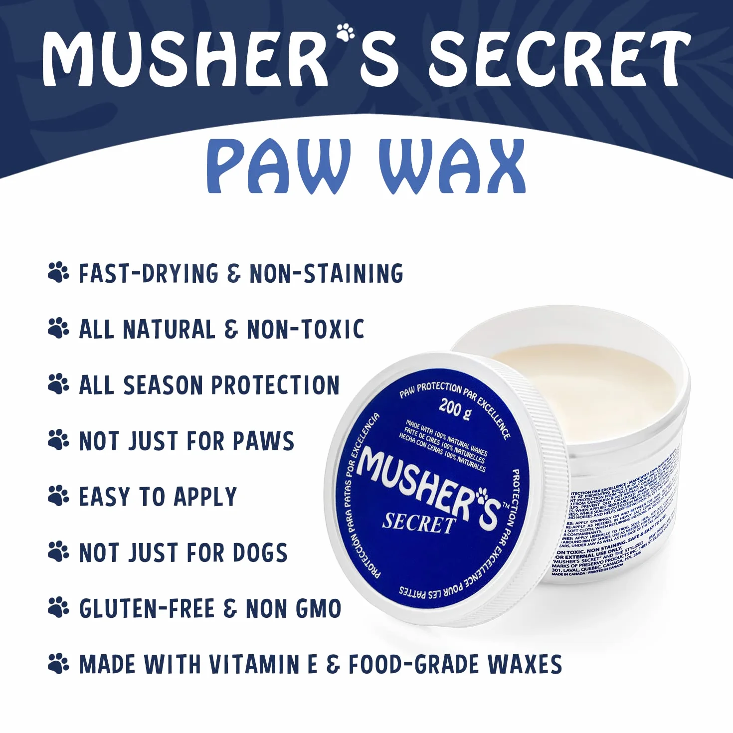 Musher's Secret Baume Coussinets Chien Protection Anti-Sel Neige 200g