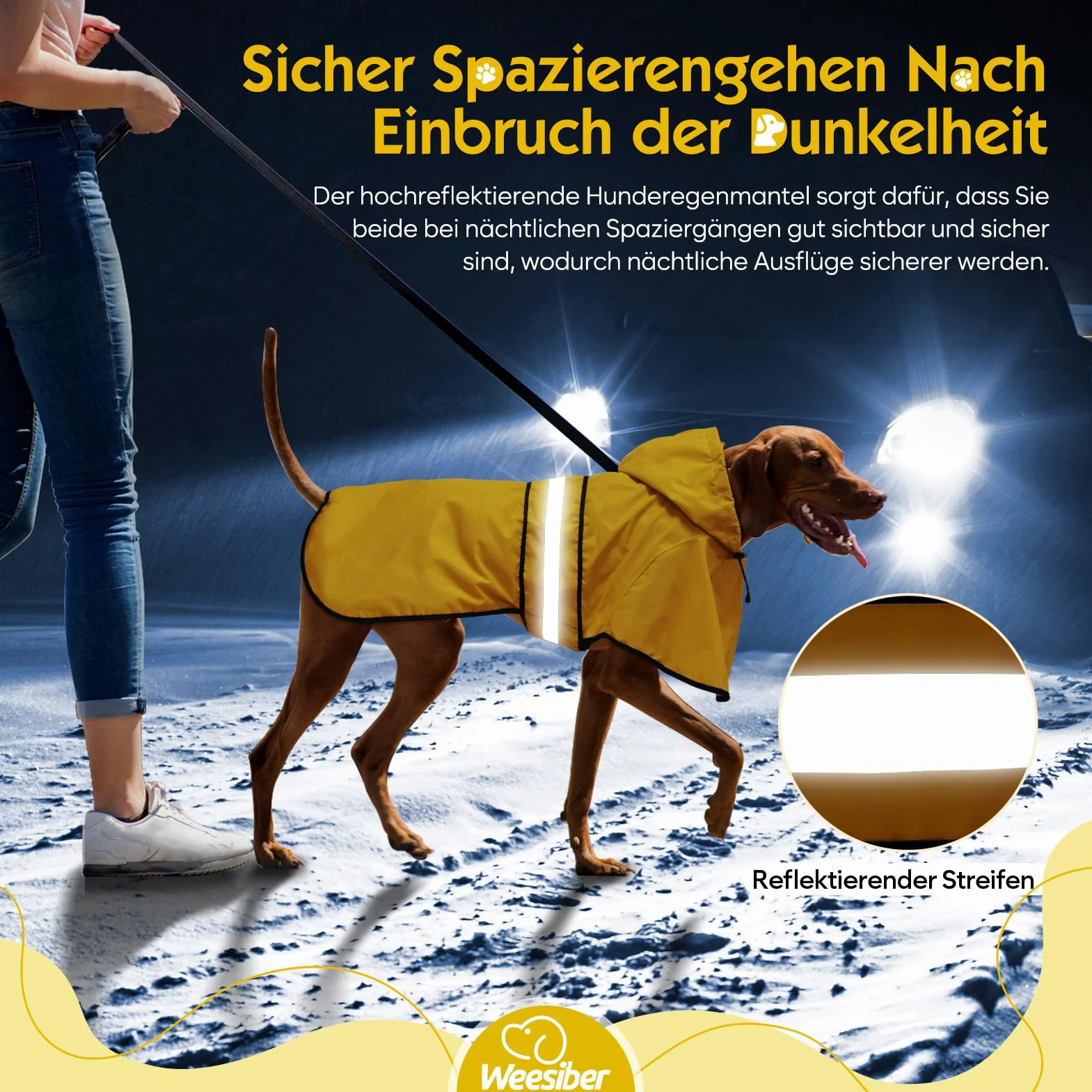 Weesiber Manteau de Pluie Imperméable Réfléchissant pour Chien, Étanche Ultraléger Aéré, Veste Ajustable Poncho (S, Jaune)