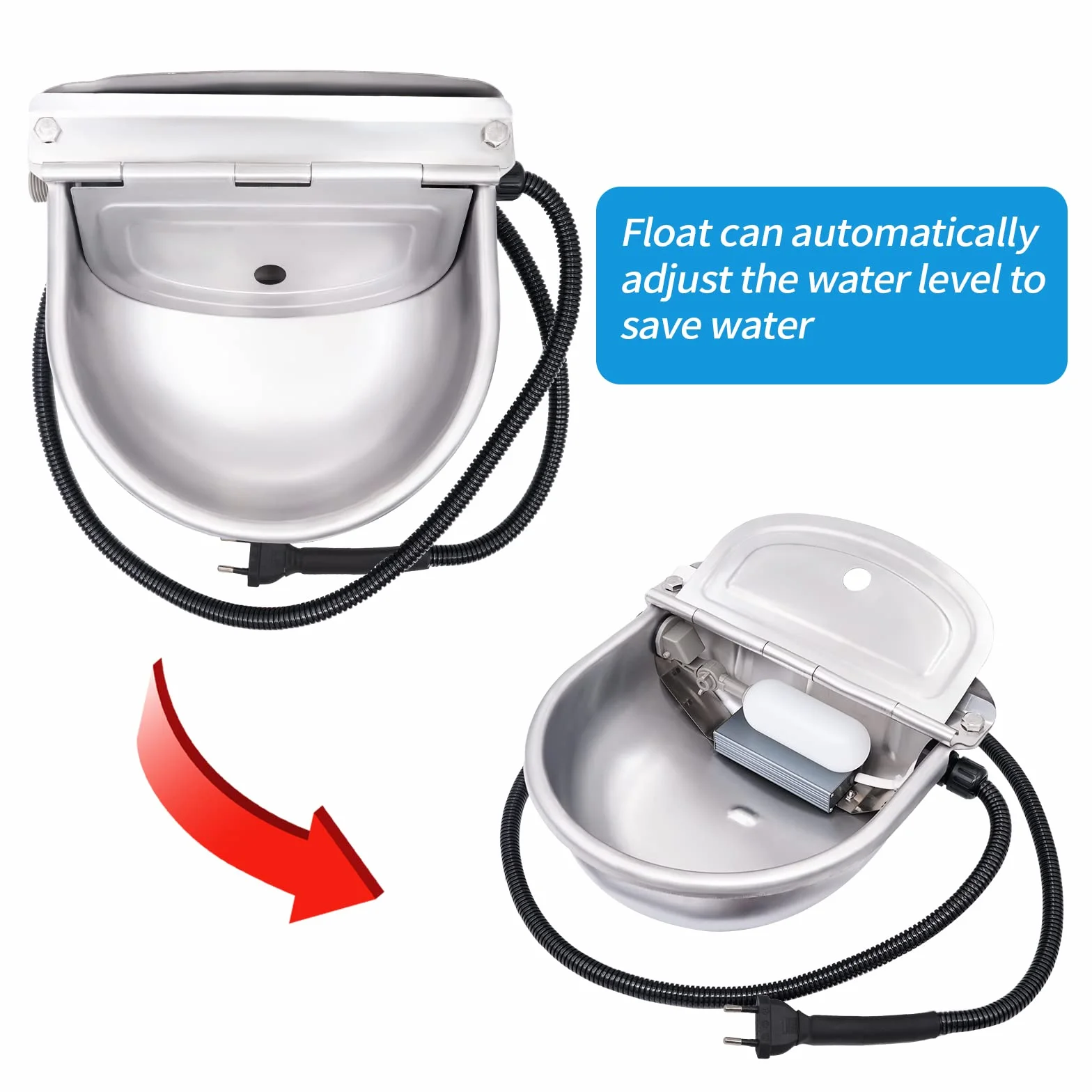 Abreuvoir Chauffant Automatique en Acier Inoxydable 220V pour Chevaux et Bovins