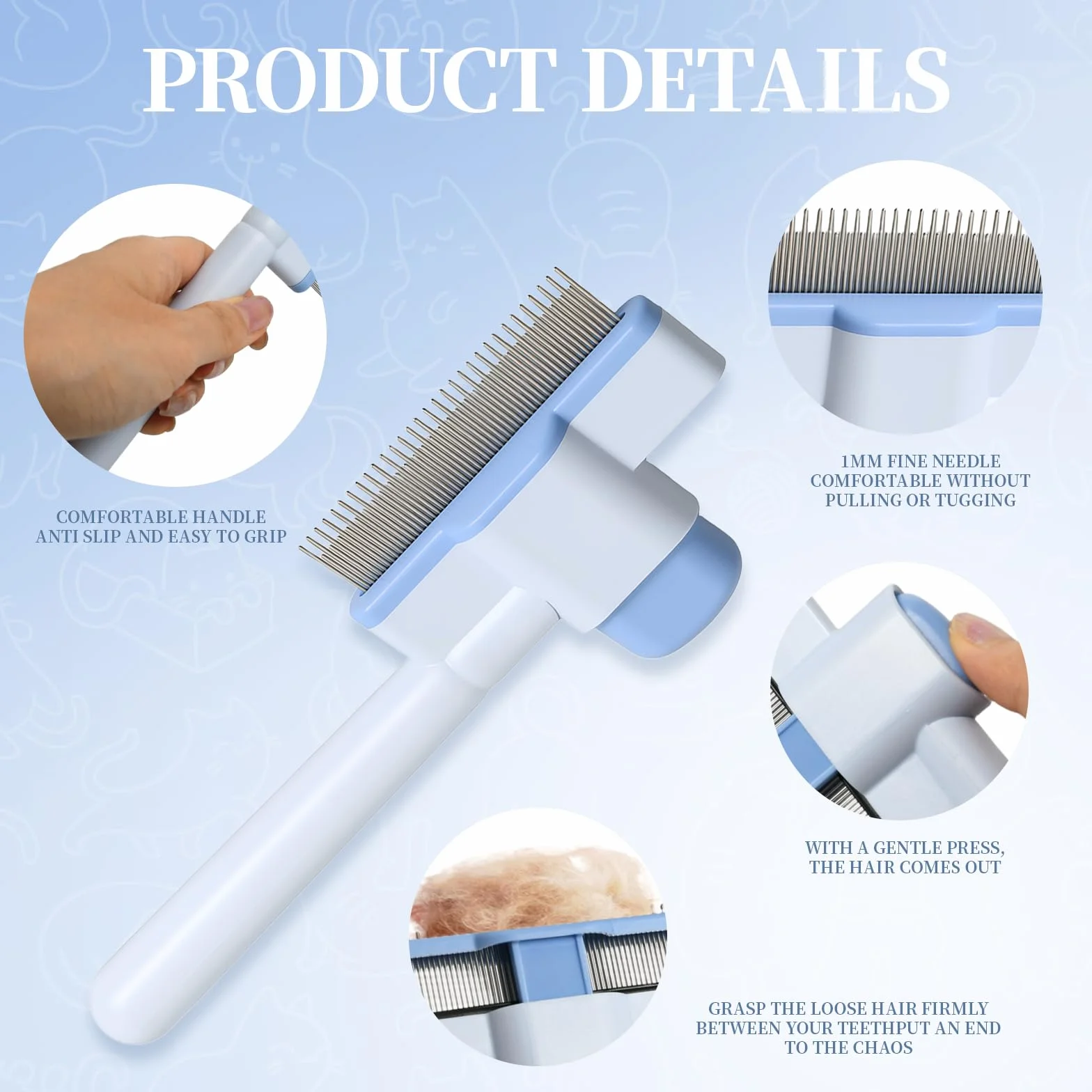 Brosse pour Chat et Chien, Brosse Poil Long et Court, Peigne Anti Puces Auto-Nettoyante 1mm