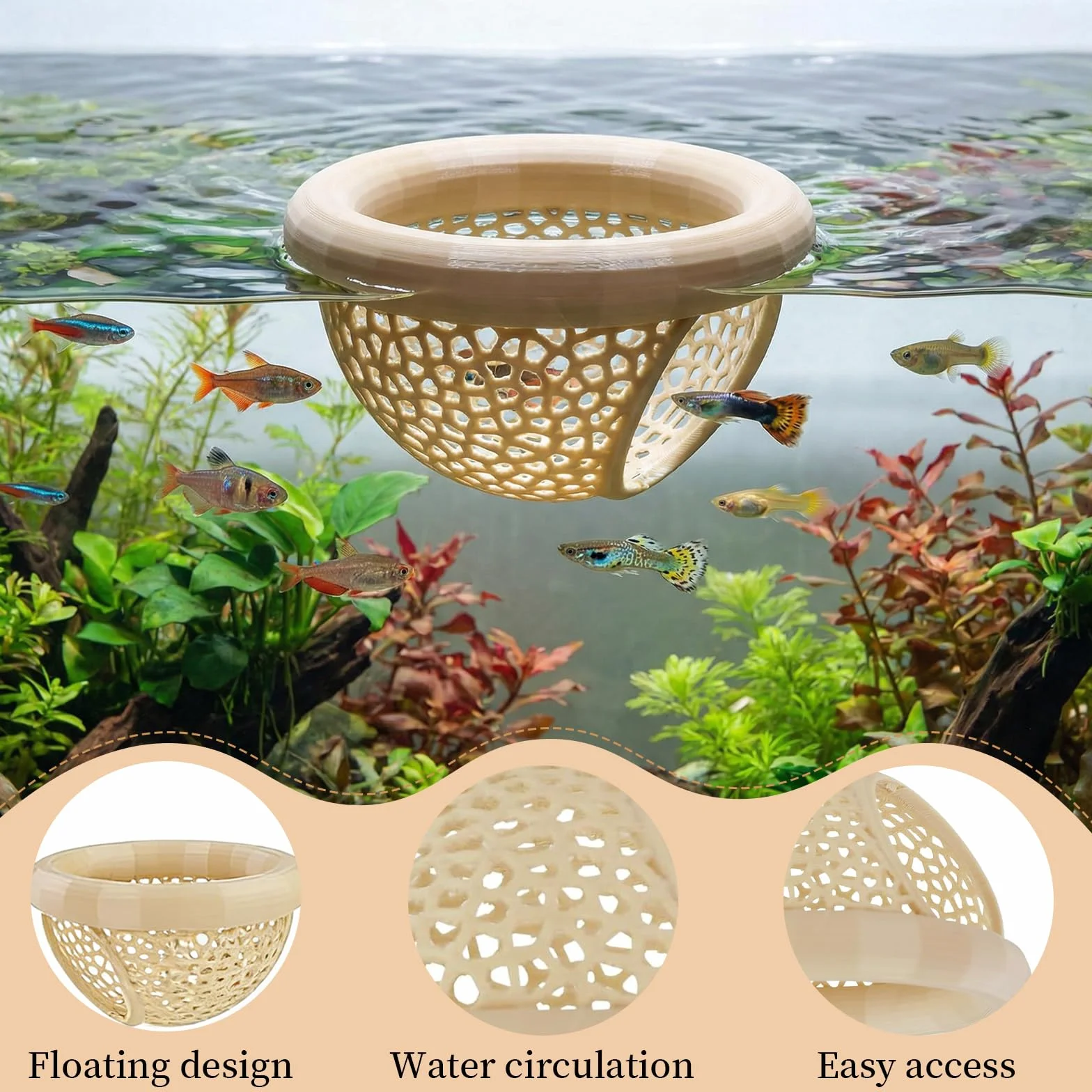 Cachette Flottante pour Betta 7 x 4 cm Décor D’Aquarium Tunnel Hamac Poissons Repos Nourrir Jouer