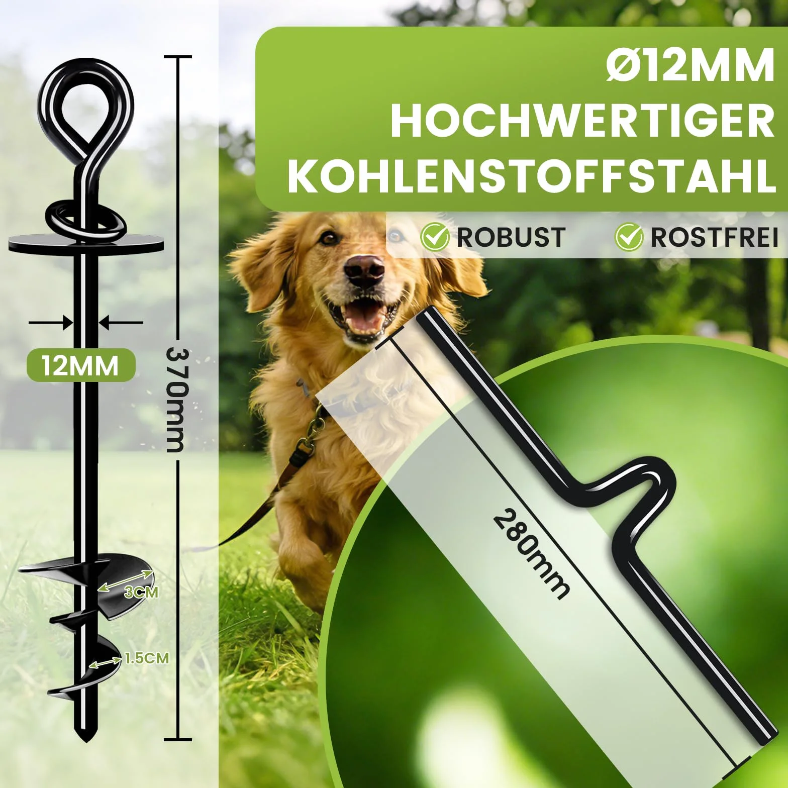 Piquet Ancrage pour Chien 360° 220lbs, Piquet Patio Camping Plage Noir