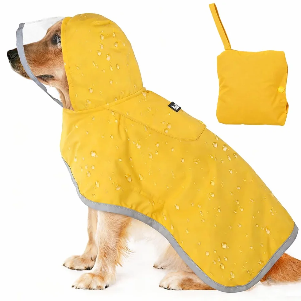 Manteau de pluie pour chien - Imperméable - Avec capuche et bandes réfléchissantes - Veste de pluie réglable pour chiens de petite, moyenne et grande taille (S)