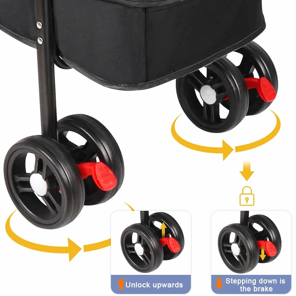 Poussette Buggy pour Chien 25 kg avec Porte-gobelet et Housse de Pluie Noir 50x70x95 cm
