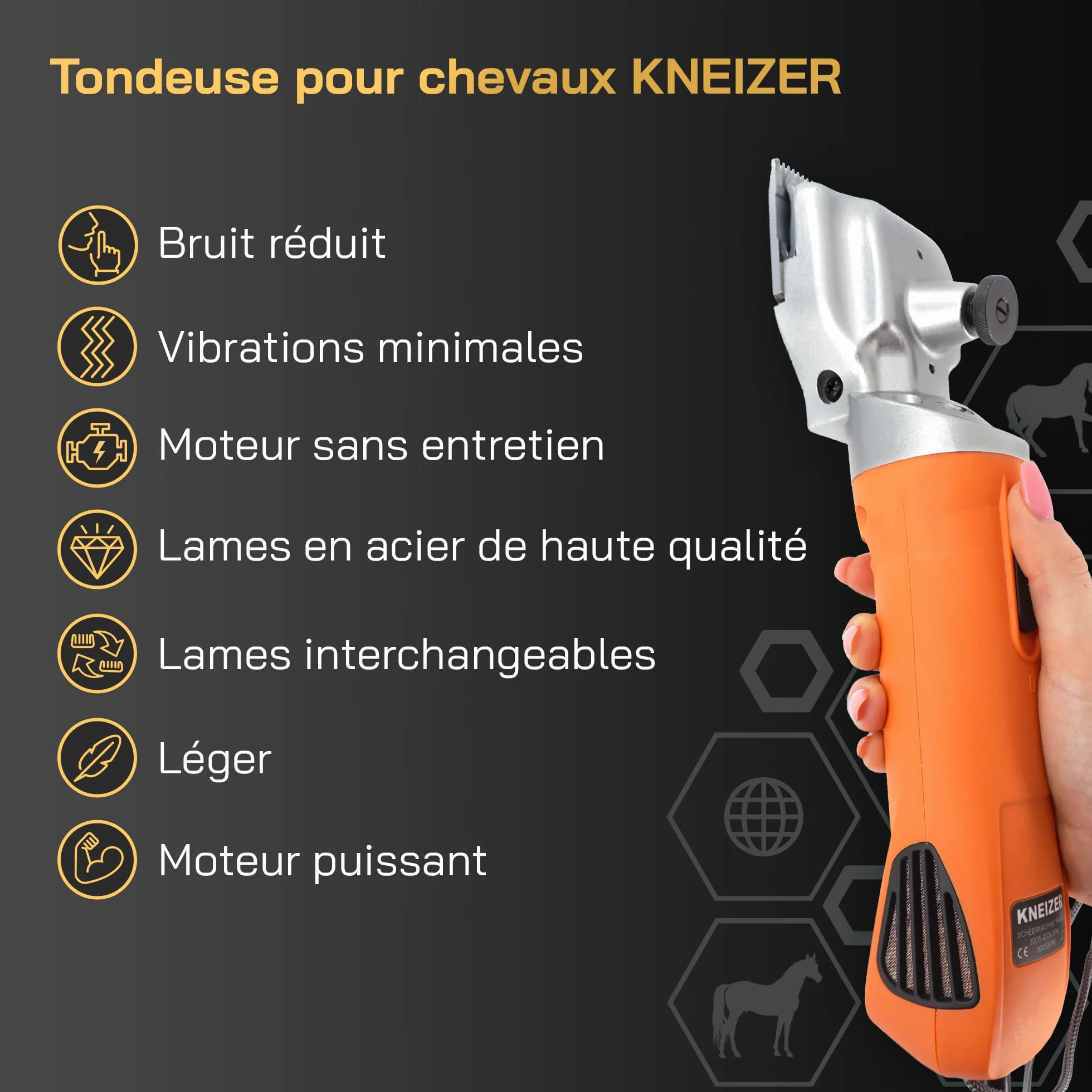 Tondeuse Cheval KNEIZER Kit Complet Lames Interchangeables Silencieuse Faible Vibration