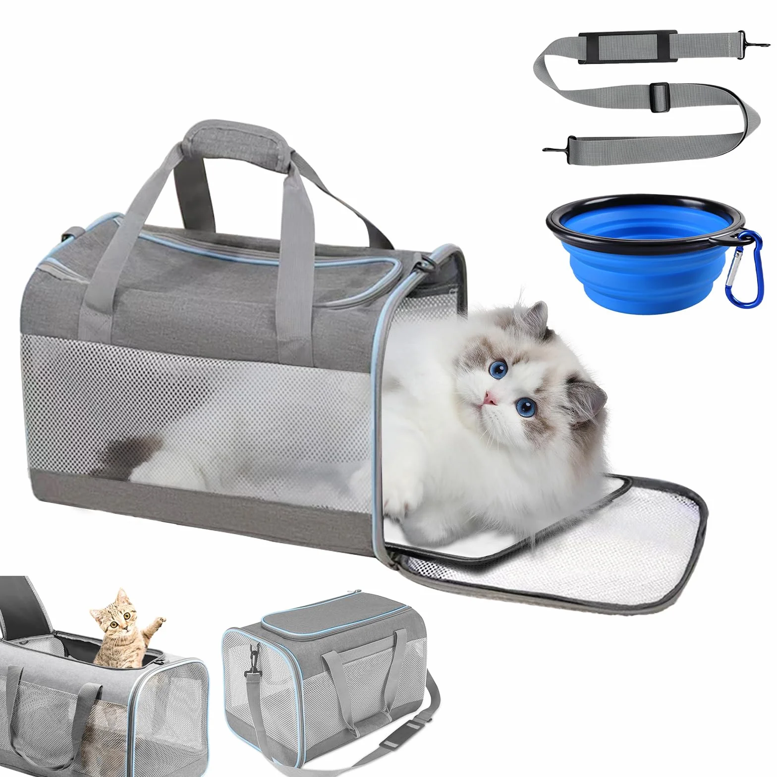 Caisse de Transport Chat Parois Souples, Respirant et Pliable Sac Transport Chat, Bandoulière Réglable Sac de Transport pour Chien Animaux de Petite et Moyenne Taille Jusqu'à 7,5kg