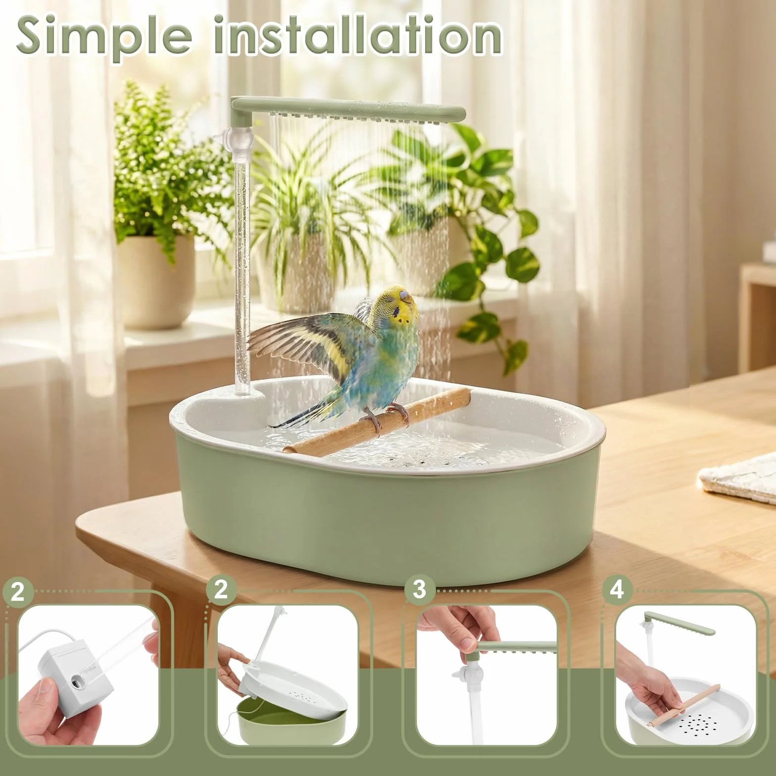 Baignoire automatique pour oiseaux avec débit d'eau réglable, abreuvoir USB 26 sorties