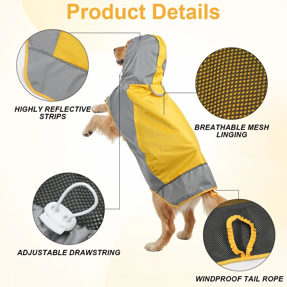 AOOWU Manteau de Pluie imperméable pour Chien avec Bandes réfléchissantes, Veste de Pluie réglable Petite Moyenne Grande Taille