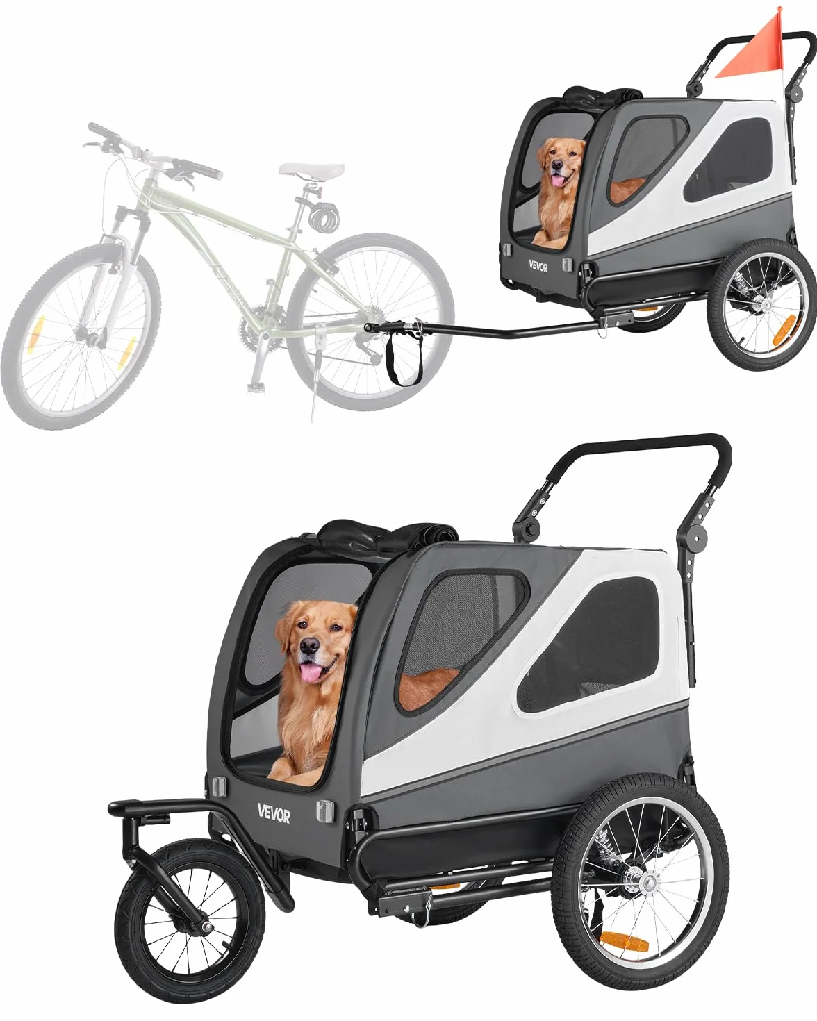 VEVOR Remorque de Vélo Chien Pliable avec Roues à Dégagement Rapide, Coupleur Universel