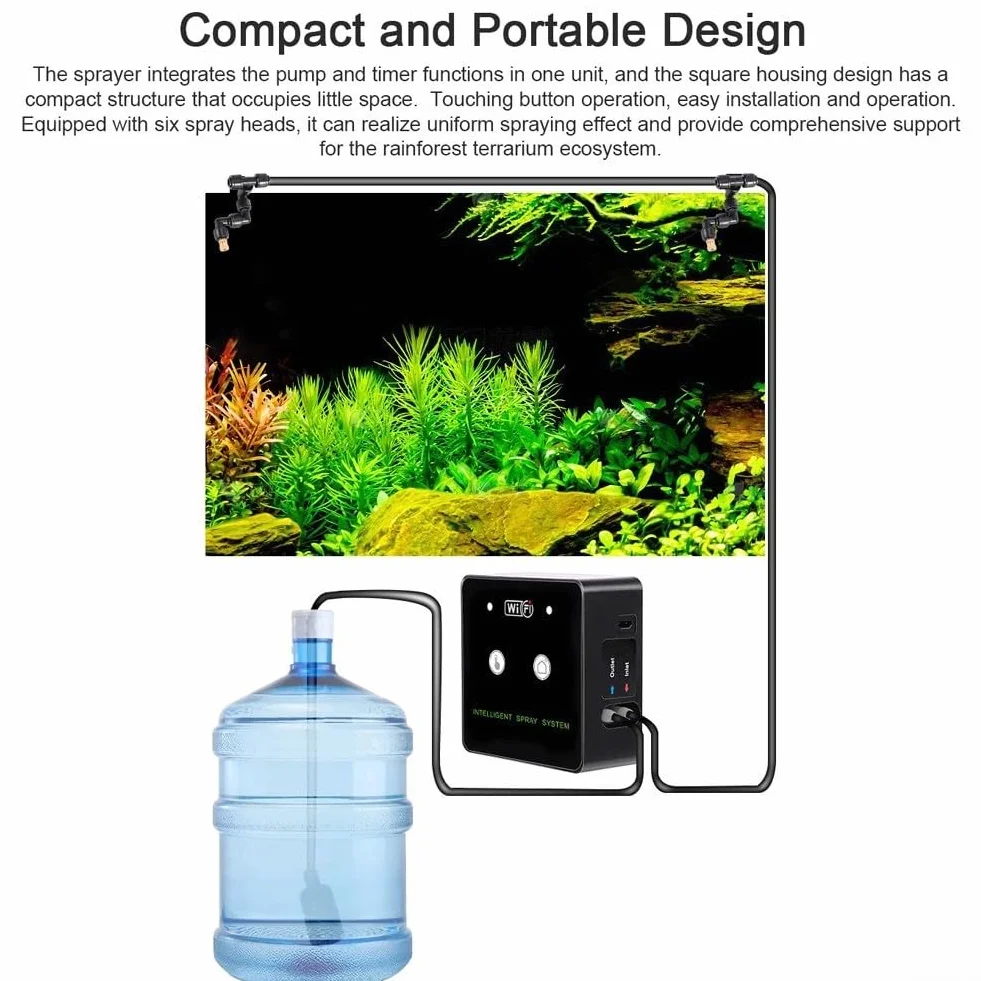 Système de brumisation WiFi pour terrarium avec buses rotatives à 360°, minuterie programmable et télécommande – Brumisateur automatique pour reptile pour contrôle de l'humidité (4 buses)