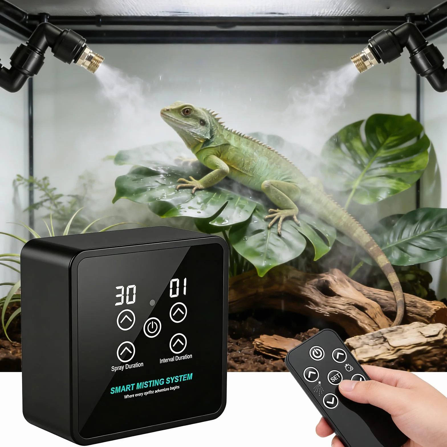 Système de Brumisation Terrarium avec Minuterie, Buse Réglable 360°, Humidificateur Intelligent Reptiles