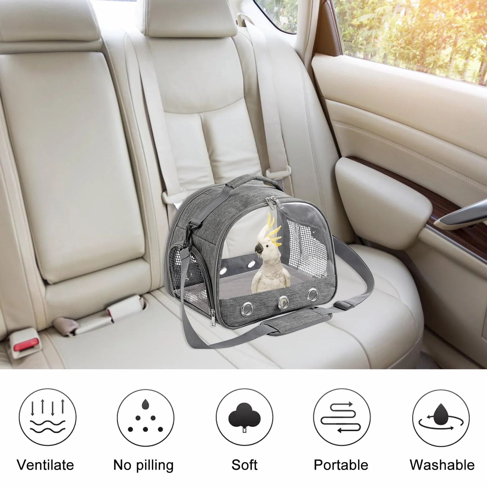 Pliant Sac de Transport pour Animaux de Compagnie Chat Chiot Oiseau avec Ouverture Latérale Gris