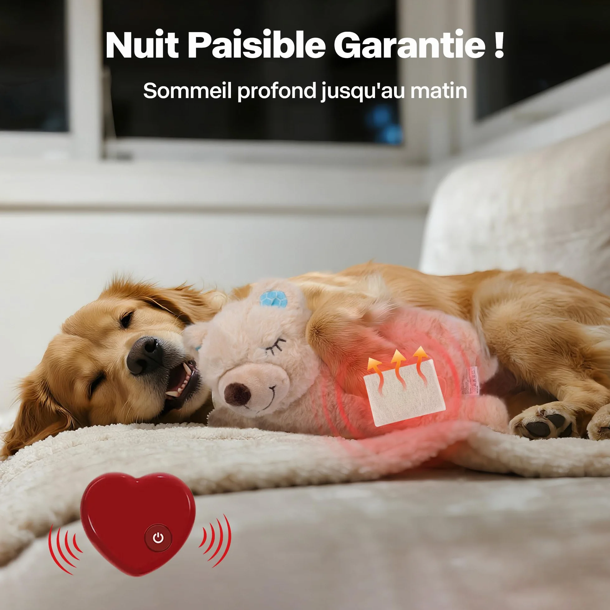 Pet Prime Peluche Apaisante pour Chien avec Battement de Cœur & Sac Chauffant Anti-Stress