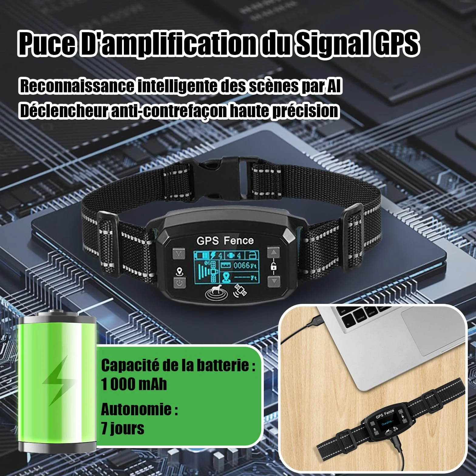 Billg Collier de Dressage pour Chien sans Fil GPS Résistant à L'Eau, 3 Modes Clôture Anti-Fugue, Portée 30-2000m, 9 Niveaux de Sensibilité