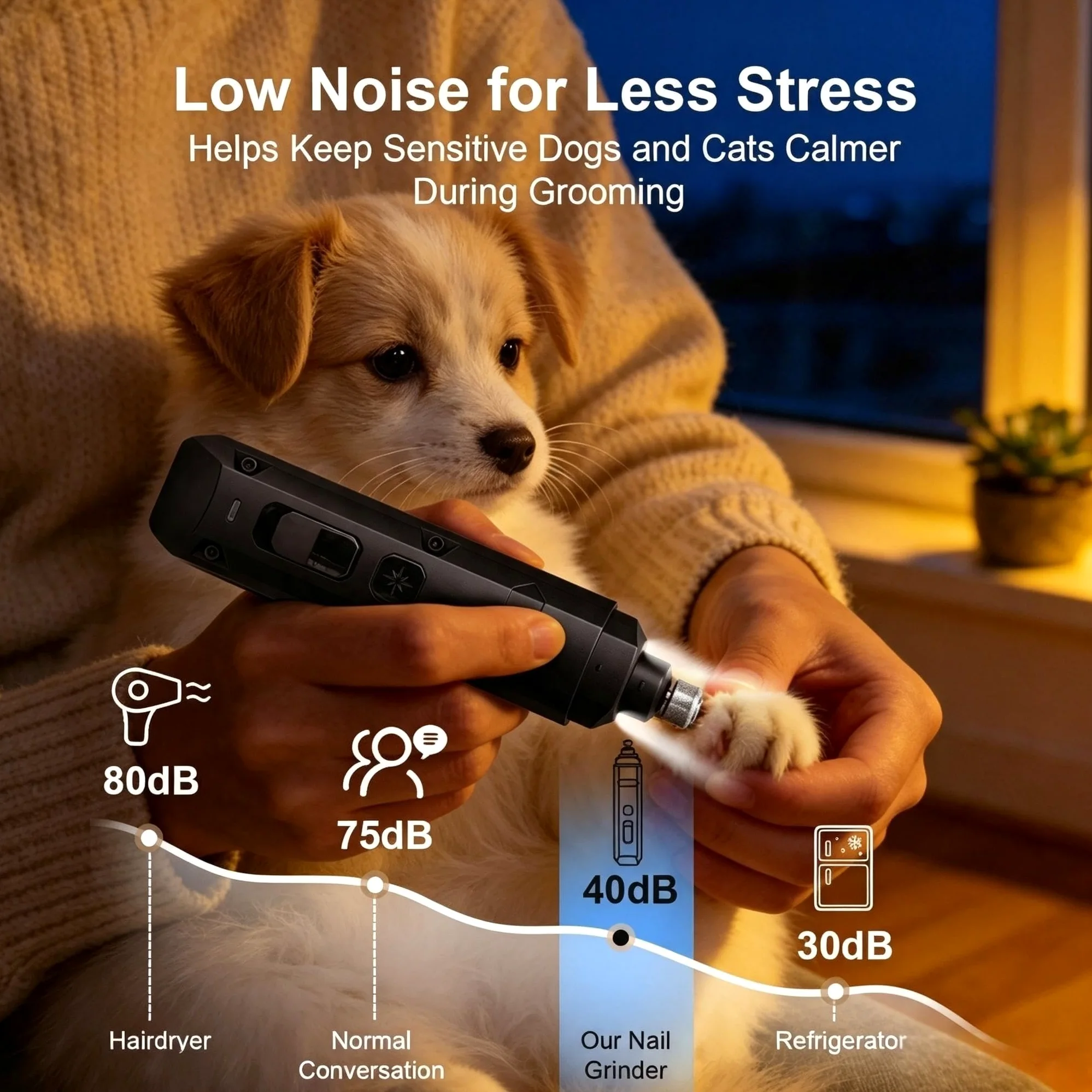 Broyeur à ongles pour chien, tondeuse à ongles portable pour chiens, outil de toilettage électrique silencieux