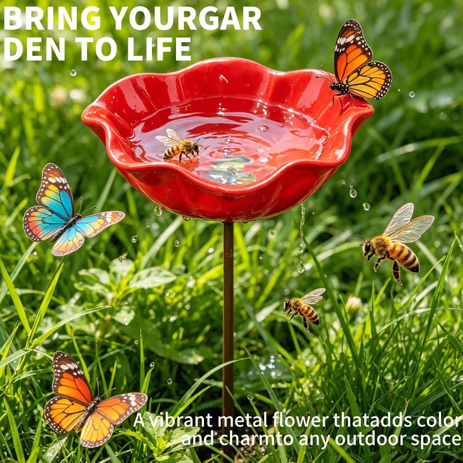 Abreuvoir pour oiseaux en métal en forme de fleur, lot de 3 pour jardin extérieur