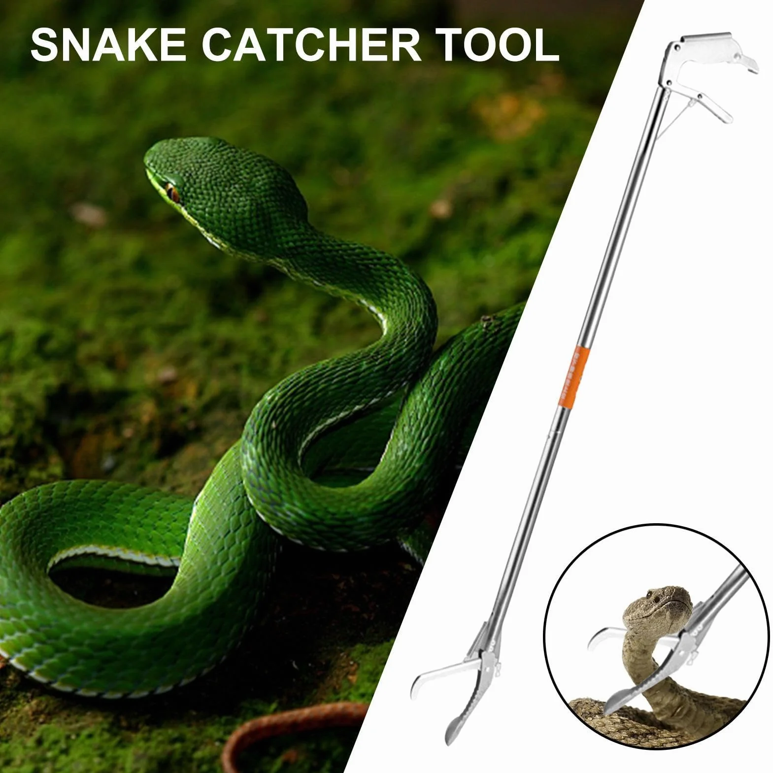 Pince à serpent tige allongée pliable – Crochet serpent attrape-reptiles pour randonnée camping