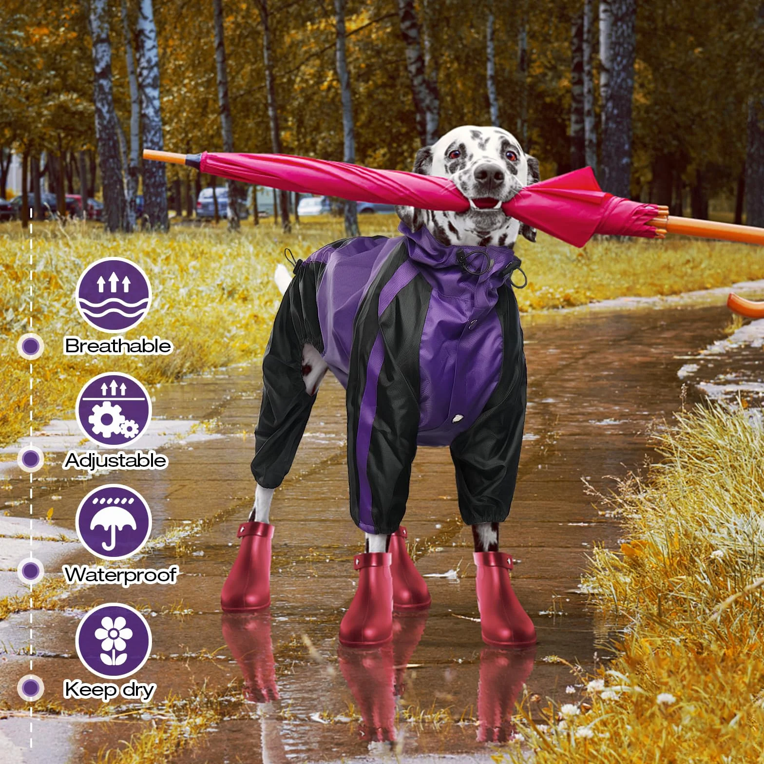 Manteau de pluie imperméable pour chiens de grande taille, poncho léger avec capuche, gilet résistant à la neige, vêtements de pluie avec trou pour laisse