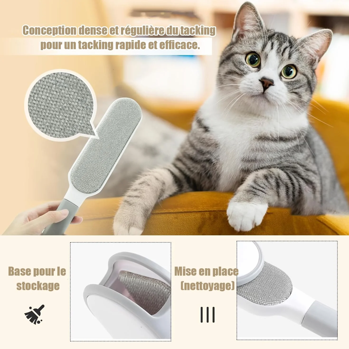 STOAT® Brosse à Peluches Double Face Autonettoyante Réutilisable pour Poils d'Animaux