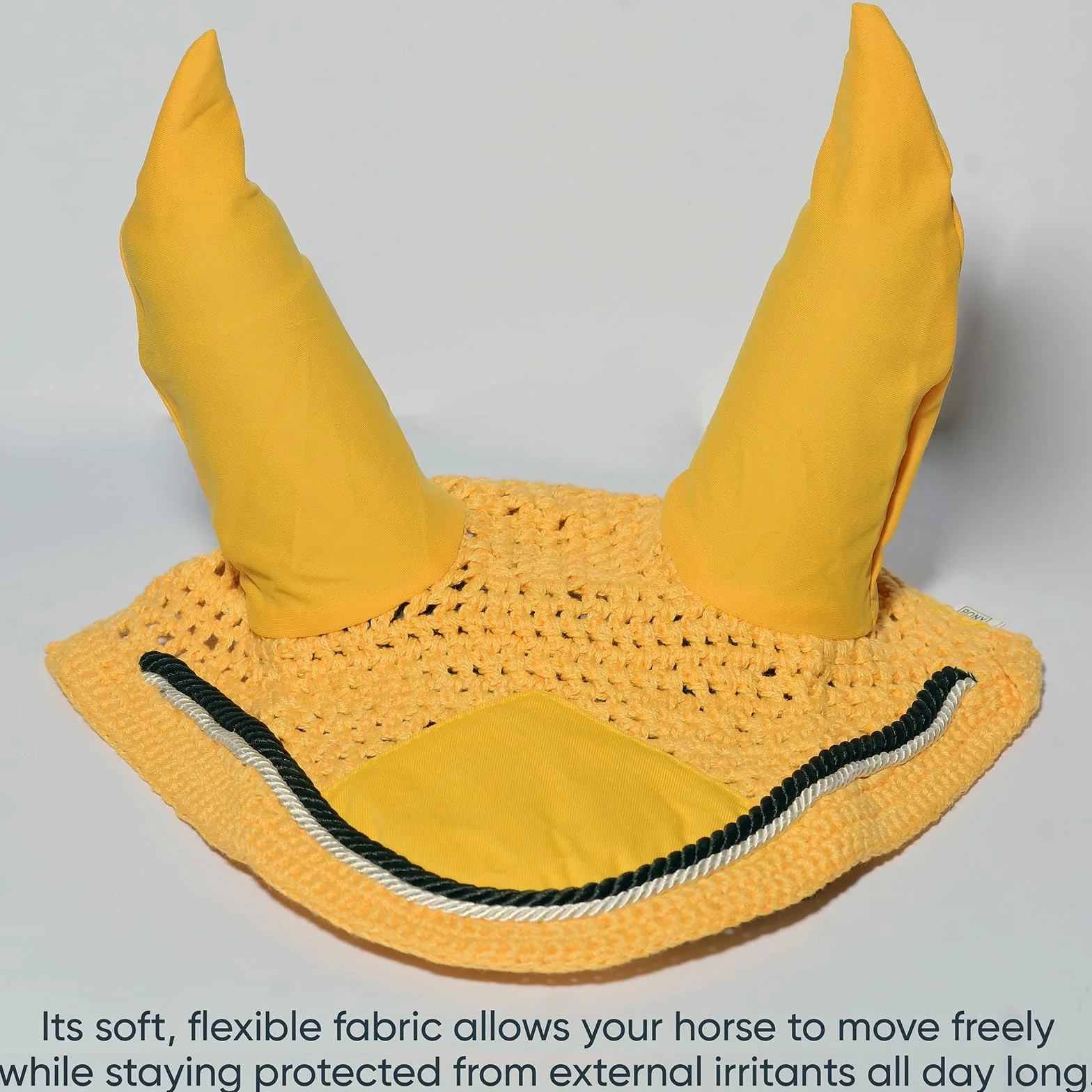 Spire Voile de protection pour cheval en coton respirant doux au crochet - Masque de protection contre les mouches (complet, jaune/noir/blanc)