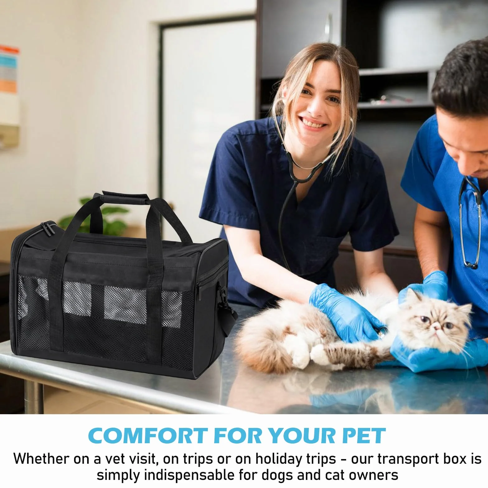 Sac de transport MEYAGOT pour chat et chien, pliable, respirant, avec gamelle, pour voyage, visites vétérinaires et sécurité temporaire, en tissu Oxford beige, jusqu'à 9 kg
