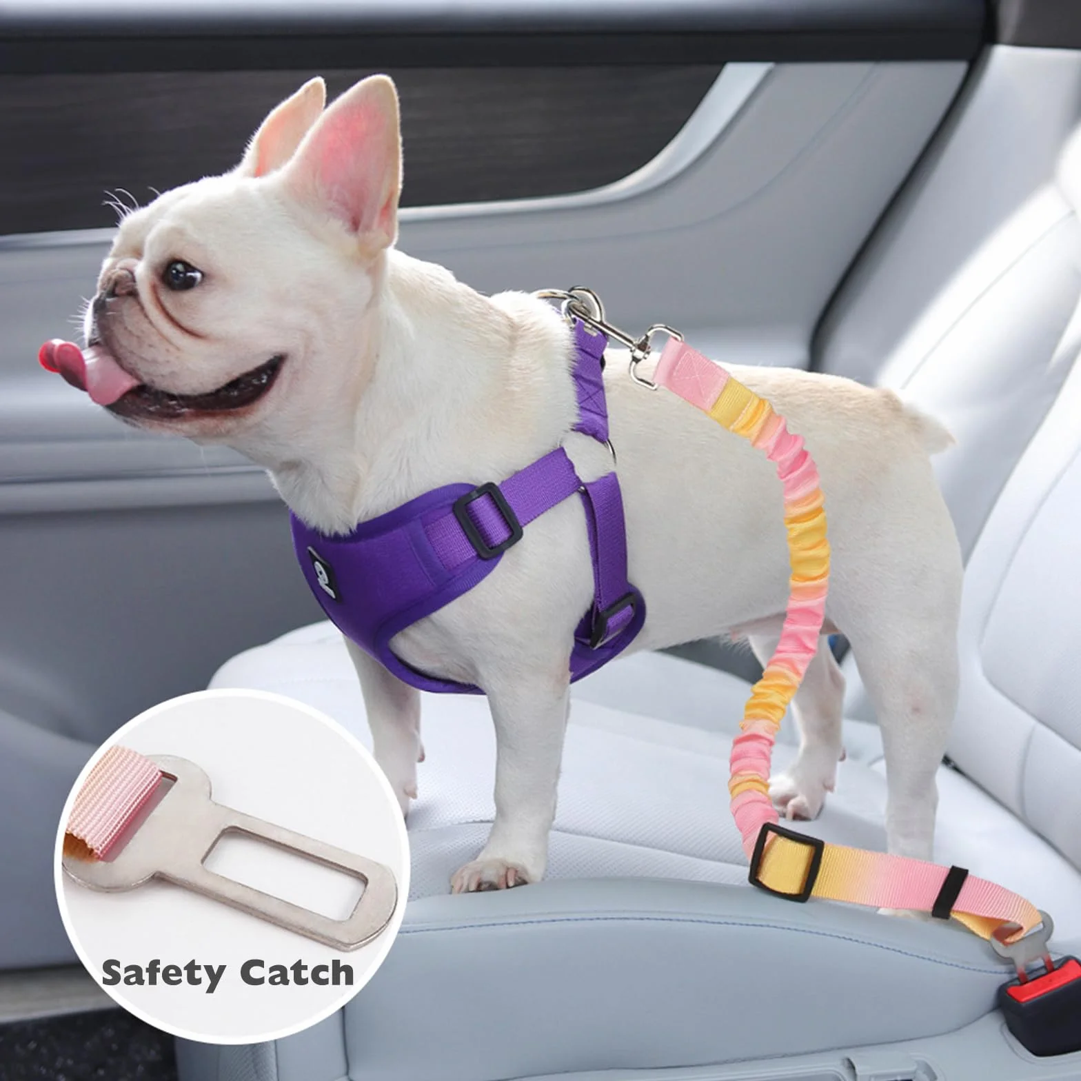 2 Pièces Ceinture Chien Voiture, Réglable Ceinture Securite Chien Voiture, Élastique Attache Chiens Voitures, Couleur Dégradée Laisse Voitures pour Chiens