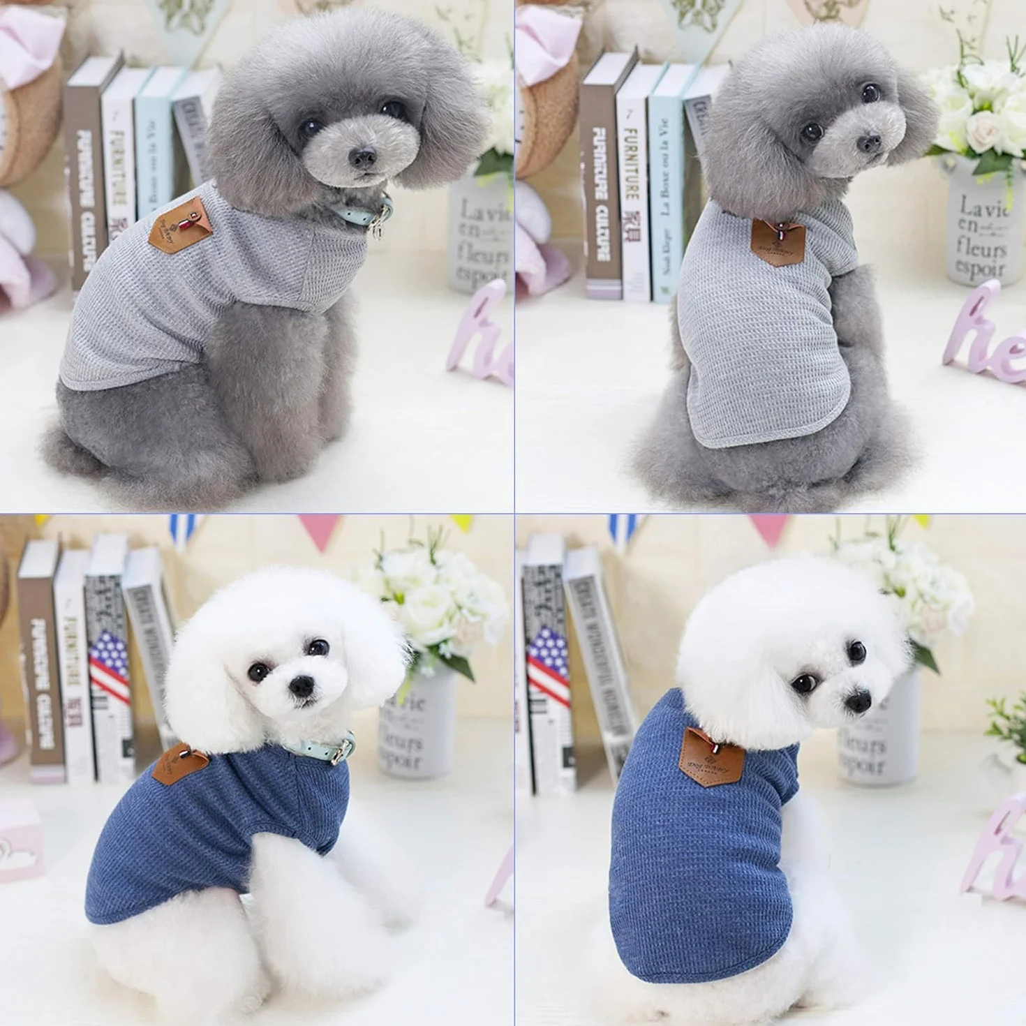 T-shirt Minimalist Pour Chien et Chat, Coton, Paquet de 2, Gris et Bleu
