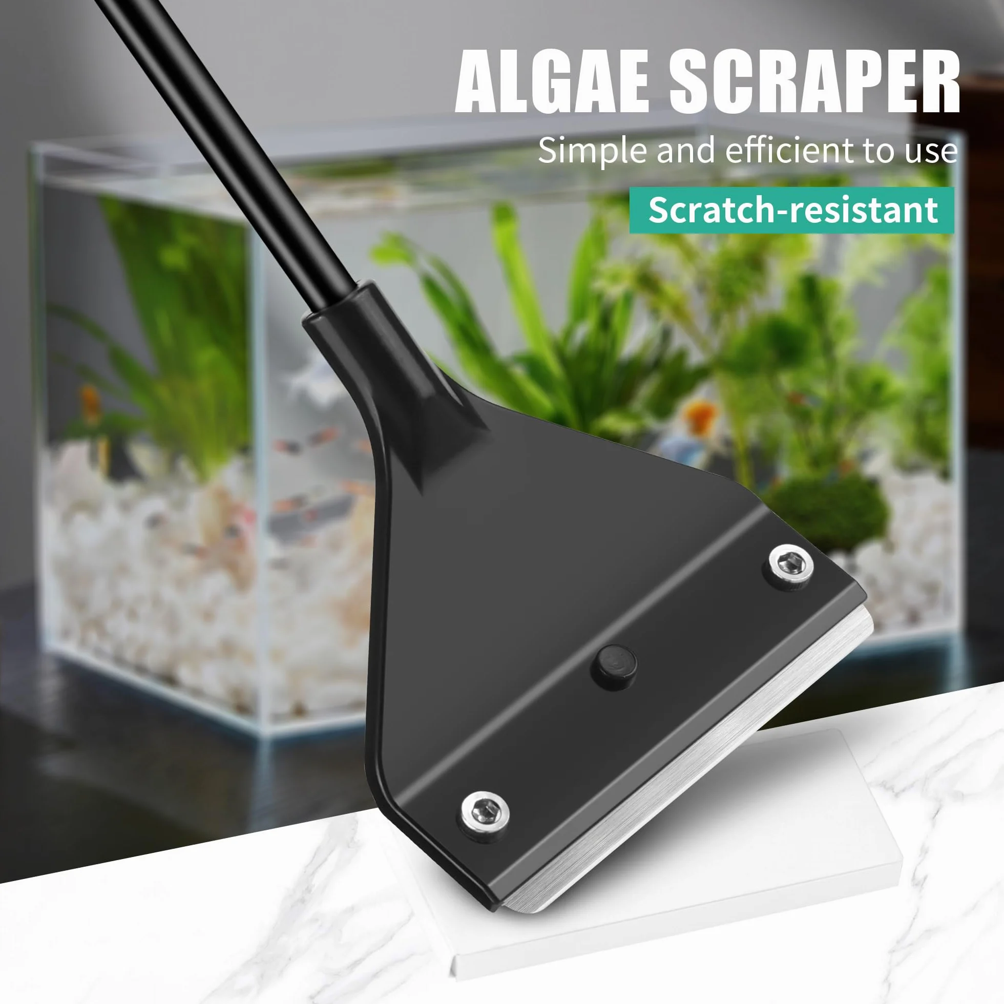 Kit Nettoyage Aquarium Grattoir Algues Tige Amovible 62cm 15 Lames Rechange Acier Inoxydable