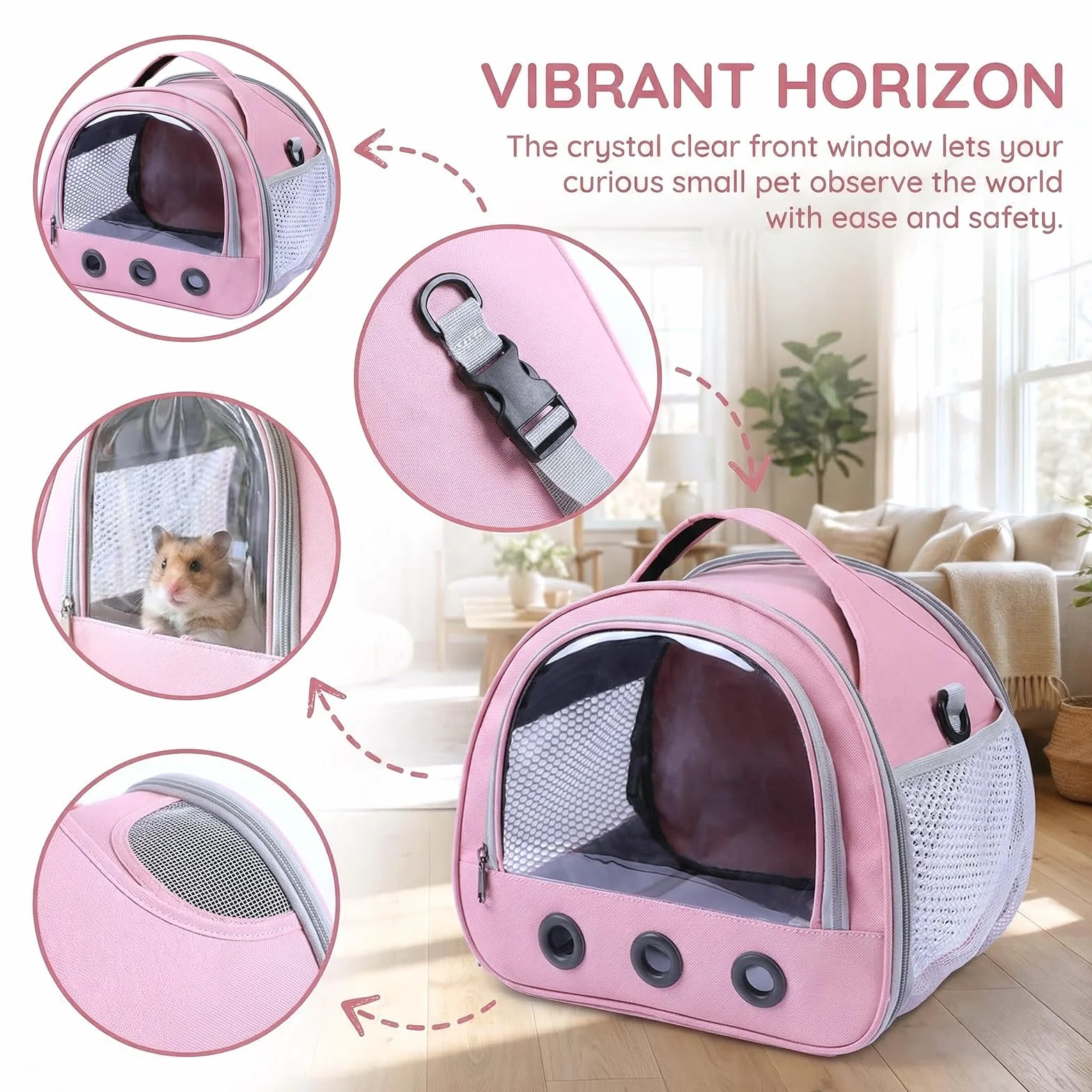Sac de Transport pour Animal Pliable avec Fenêtre PVC, Grille Aérée, 30x25x25cm