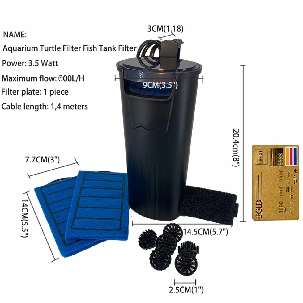 Filtre pour tortue d'aquarium submersible 600 l/h Noir