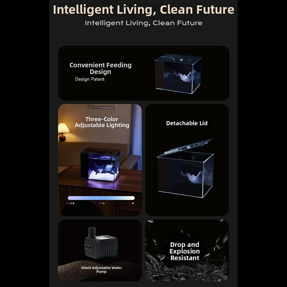 Aquarium auto-circulant avec lumière LED 160 l/h filtre intégré kit écologique pompe (S)