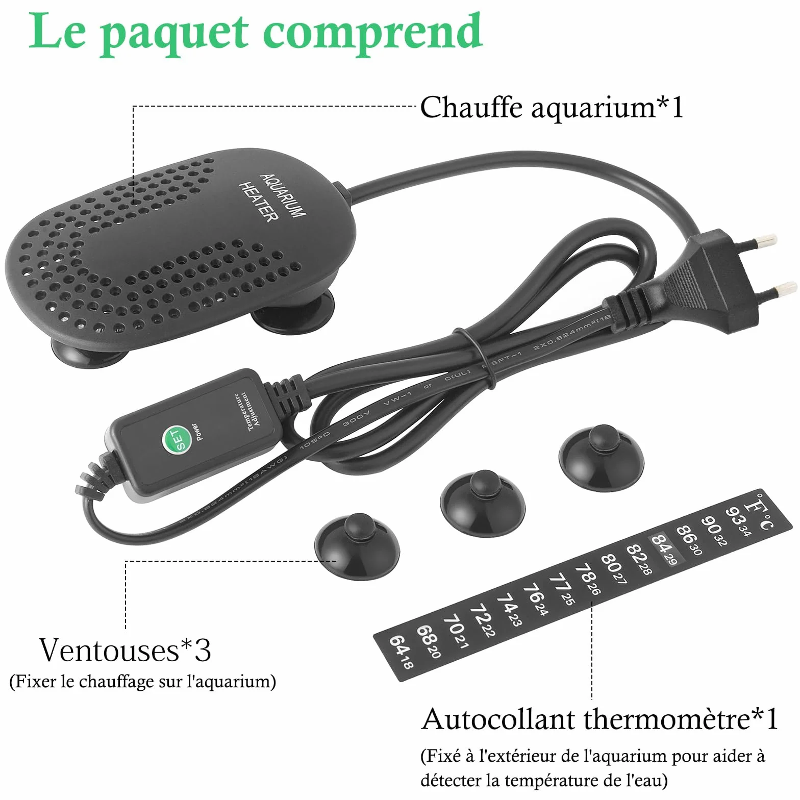 Mini Chauffage pour Aquarium 50W 100W, Chauffage Réglable pour Aquarium avec Contrôleur de Température Externe, Chauffage Incassable pour Poissons et Tortues, Eau Douce et Eau Salée (100W)