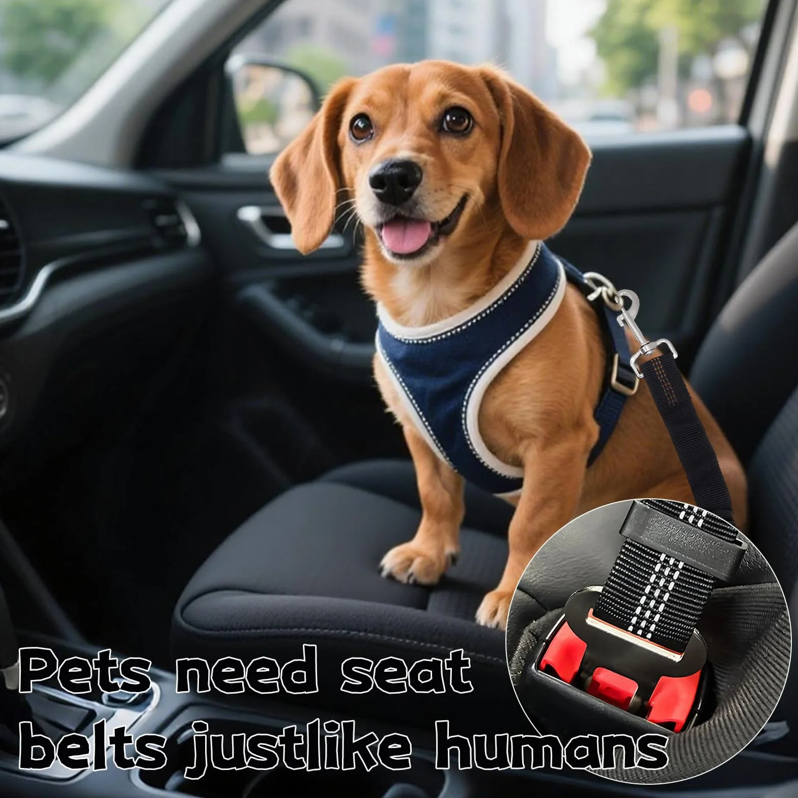 Sangle de Sécurité pour Chien avec Amortisseur Élastique, Mousqueton Solide et Longueur Réglable, Compatible avec Toutes Les Voitures pour Chien et Chat, pour Un Voyage Sûr